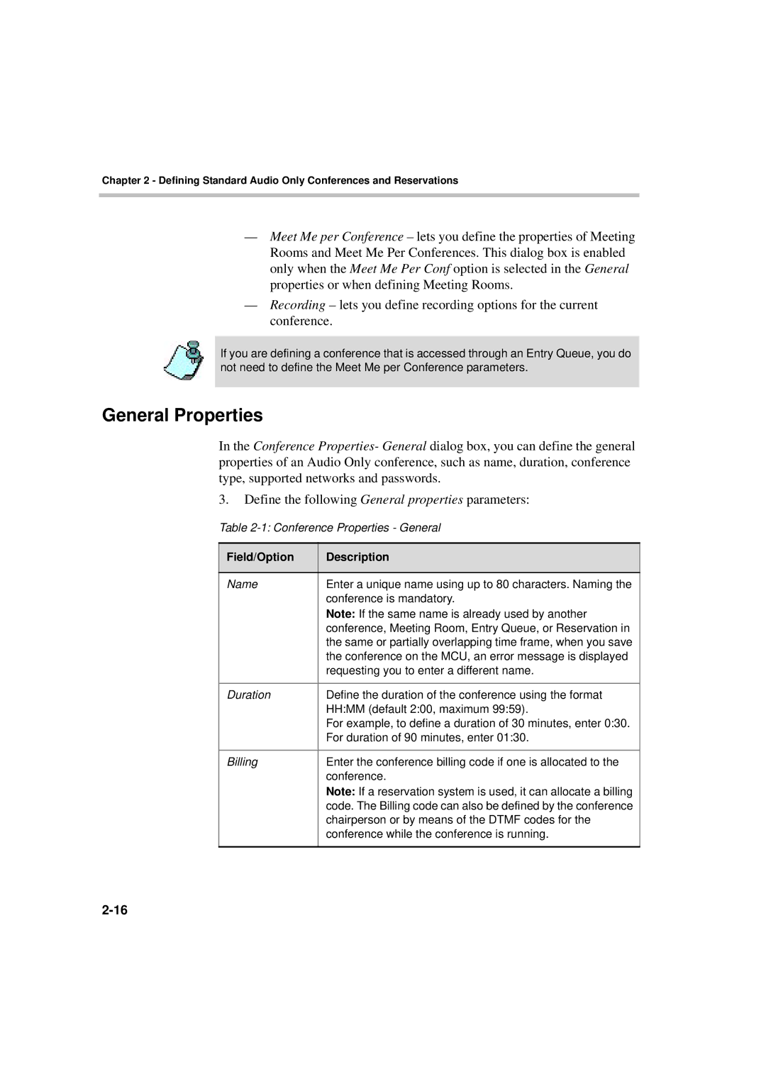 Polycom DOC2066F manual General Properties, Field/Option Description 