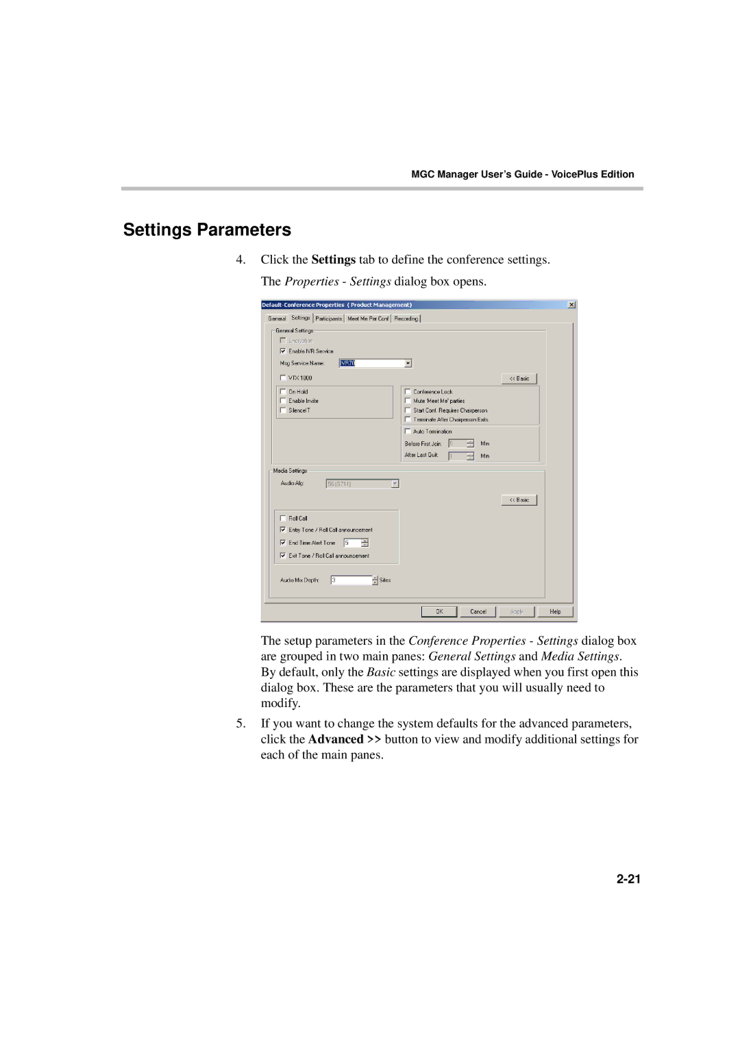 Polycom DOC2066F manual Settings Parameters 