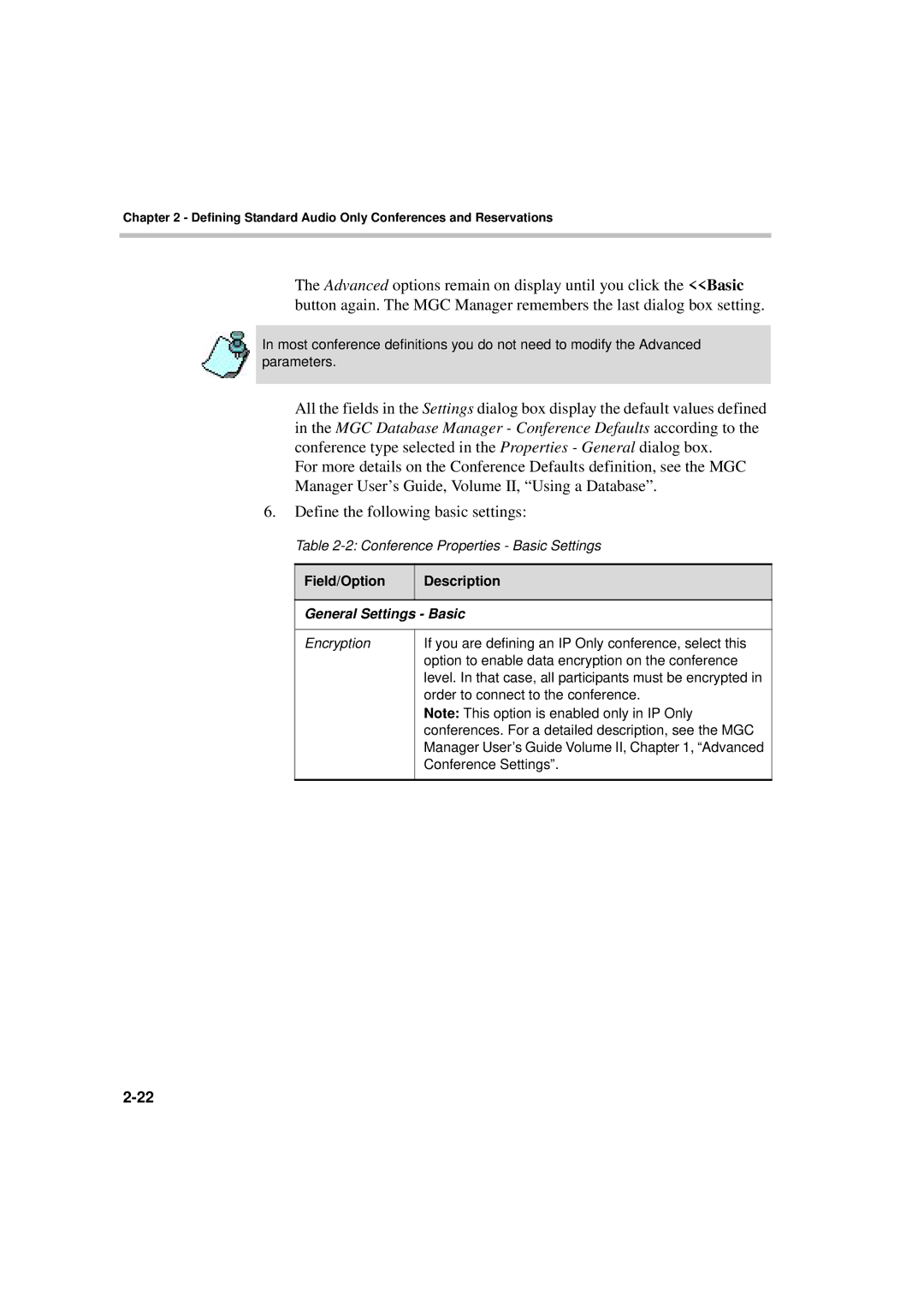 Polycom DOC2066F manual General Settings Basic, Encryption 