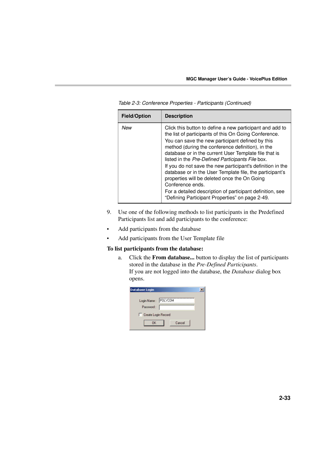 Polycom DOC2066F manual To list participants from the database 