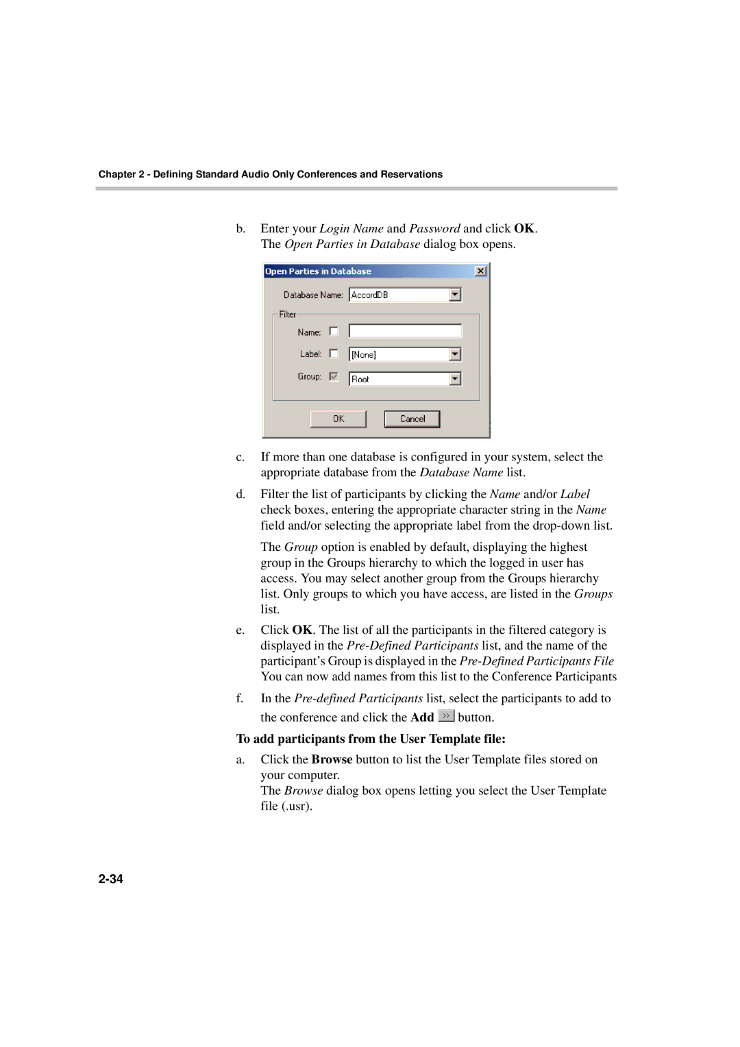 Polycom DOC2066F manual To add participants from the User Template file 