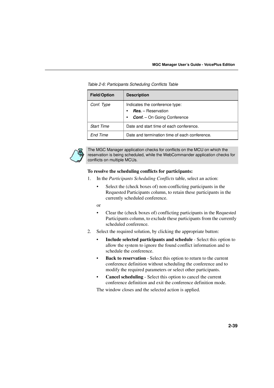 Polycom DOC2066F manual To resolve the scheduling conflicts for participants 