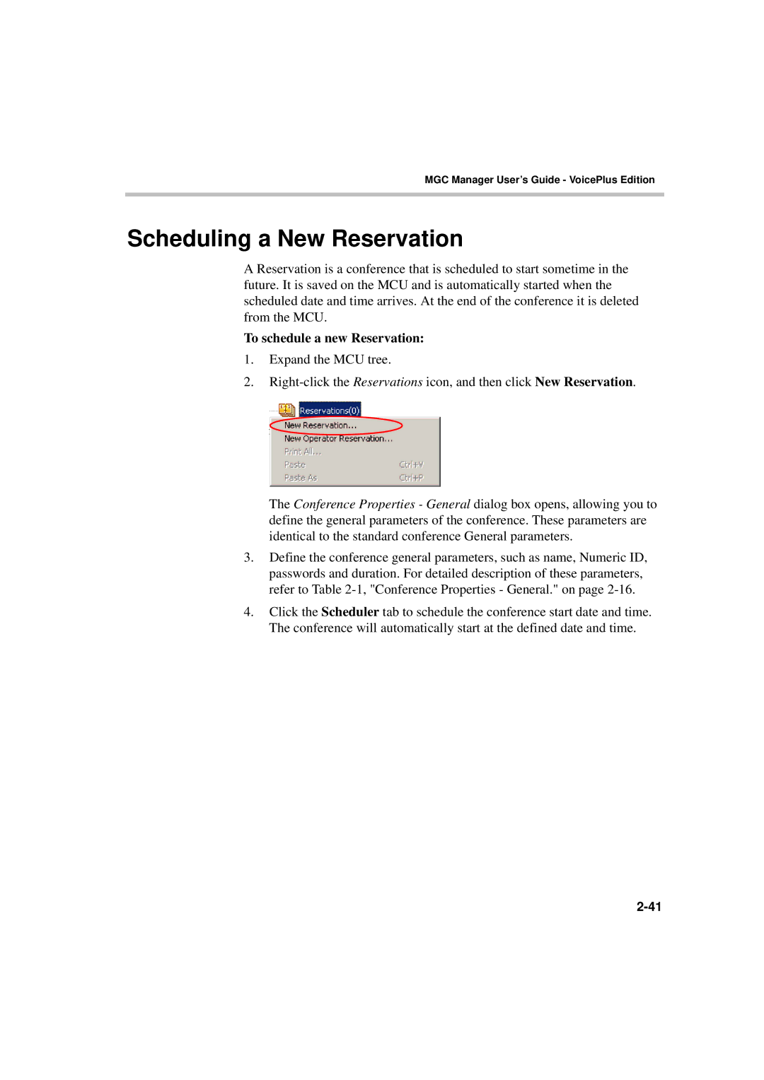 Polycom DOC2066F manual Scheduling a New Reservation, To schedule a new Reservation 