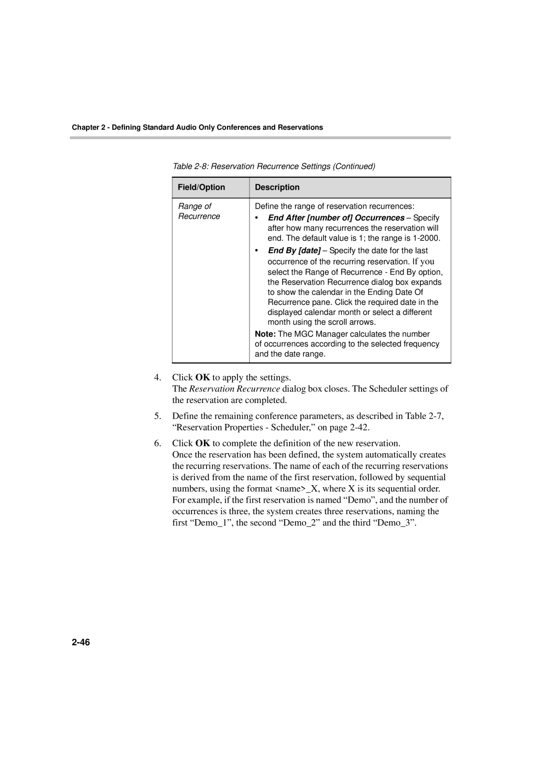 Polycom DOC2066F manual End After number of Occurrences Specify 