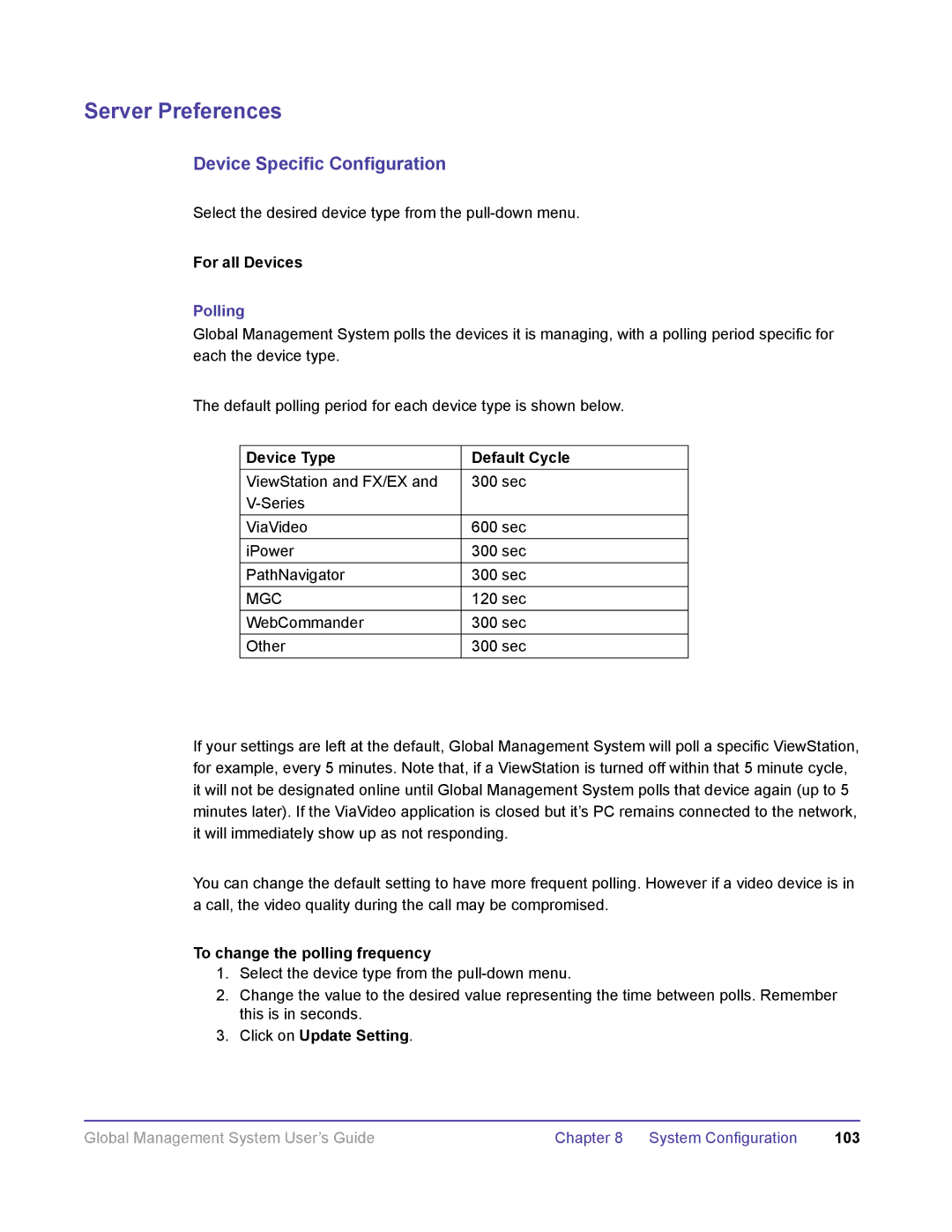 Polycom DOC2091A manual Device Specific Configuration, Polling 