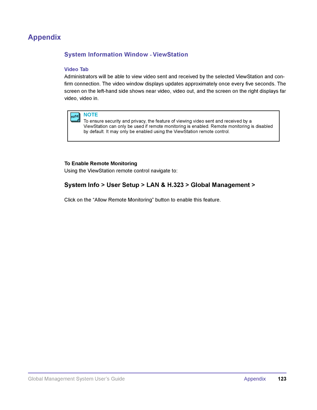 Polycom DOC2091A manual Video Tab, To Enable Remote Monitoring 