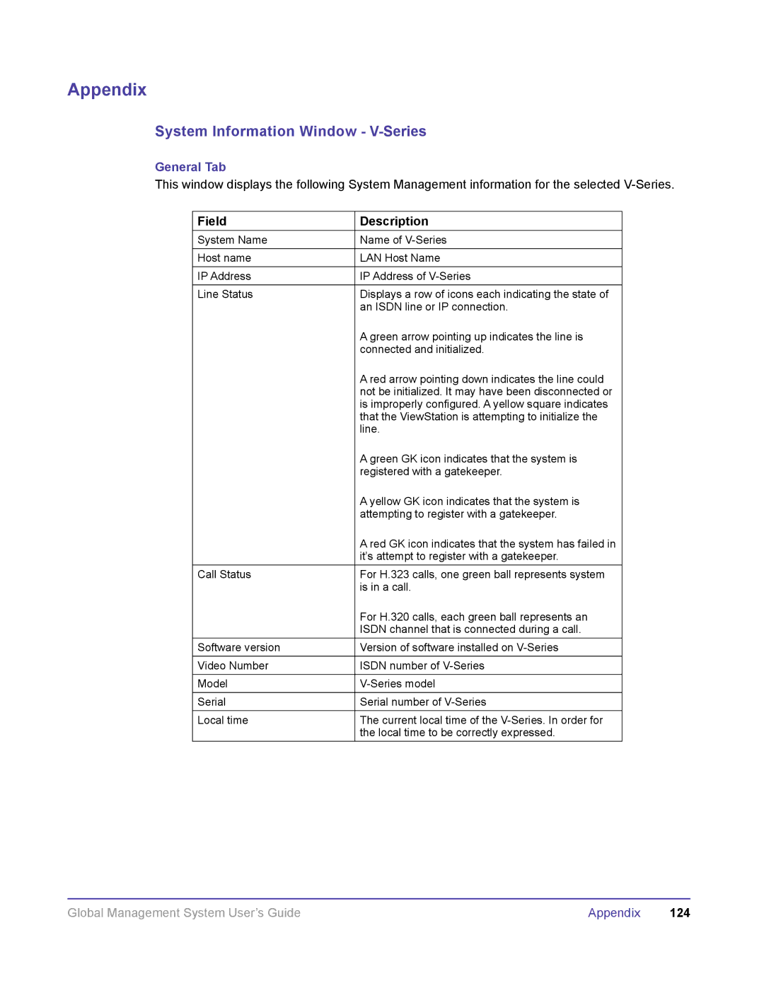 Polycom DOC2091A manual System Information Window V-Series, General Tab 