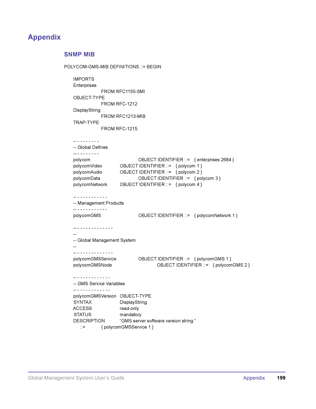 Polycom DOC2091A manual Snmp MIB 