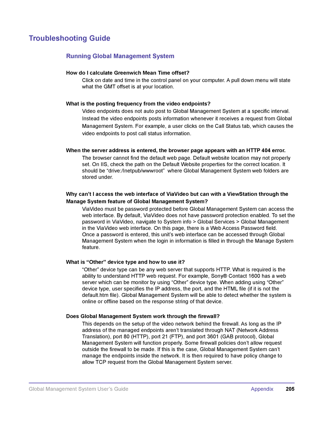 Polycom DOC2091A manual Troubleshooting Guide, Running Global Management System 