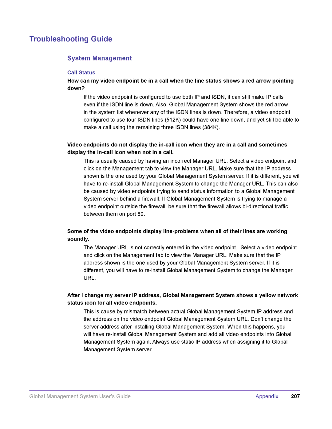 Polycom DOC2091A manual System Management, Call Status 