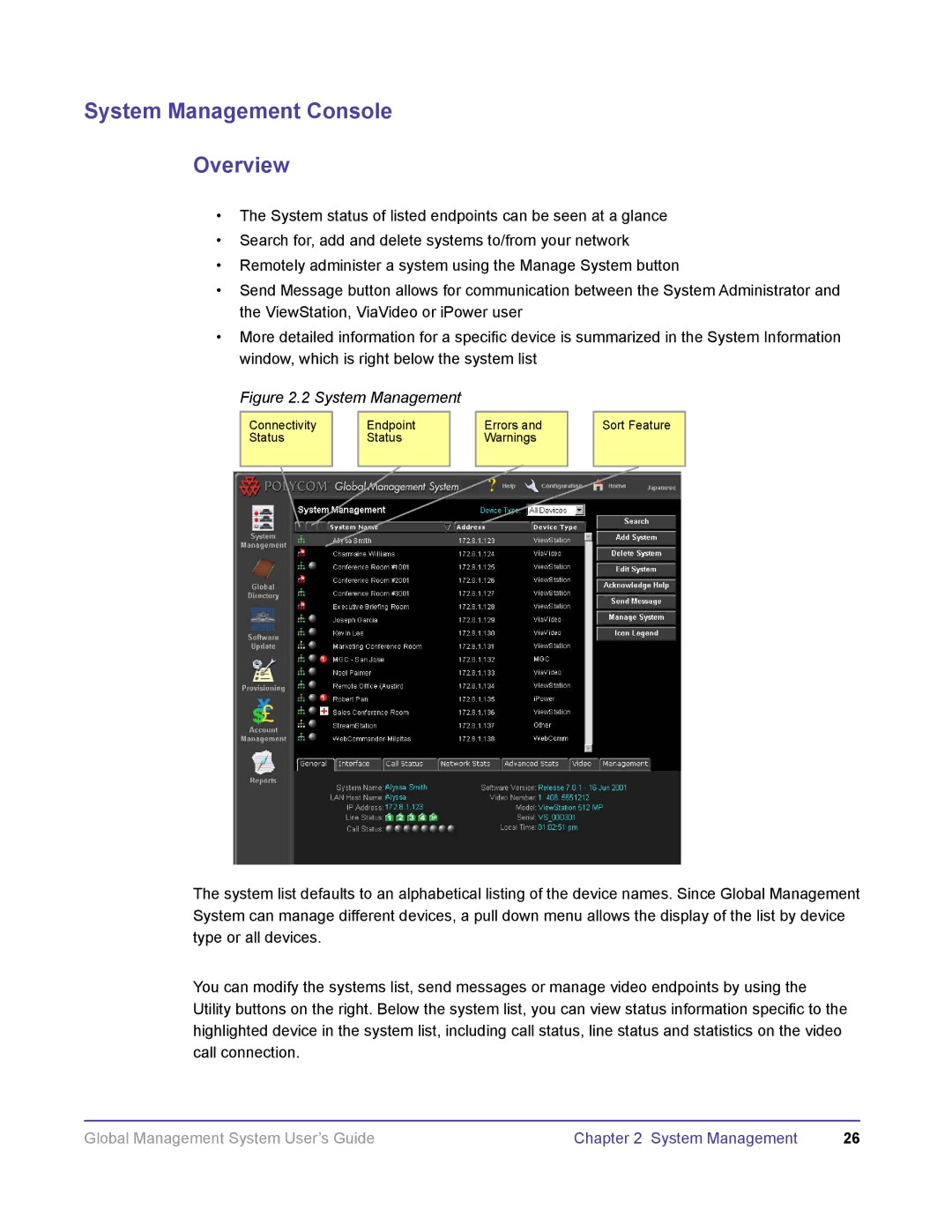 Polycom DOC2091A manual System Management Console Overview 