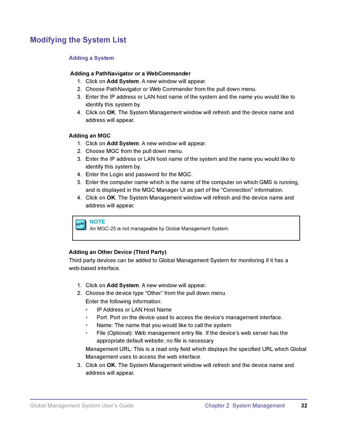 Polycom DOC2091A manual Adding a PathNavigator or a WebCommander, Adding an MGC, Adding an Other Device Third Party 