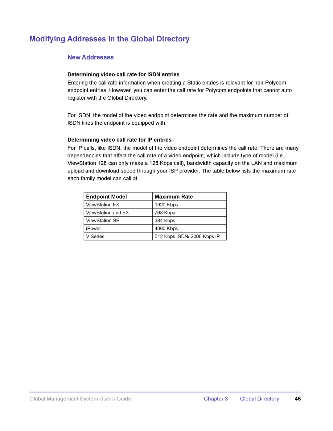 Polycom DOC2091A manual Determining video call rate for Isdn entries, Determining video call rate for IP entries 