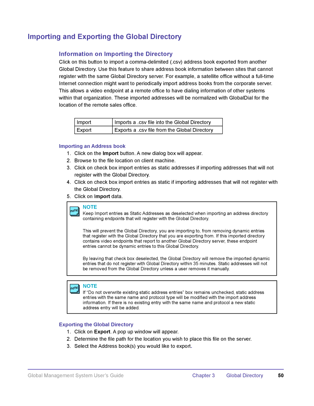 Polycom DOC2091A manual Importing and Exporting the Global Directory, Information on Importing the Directory 