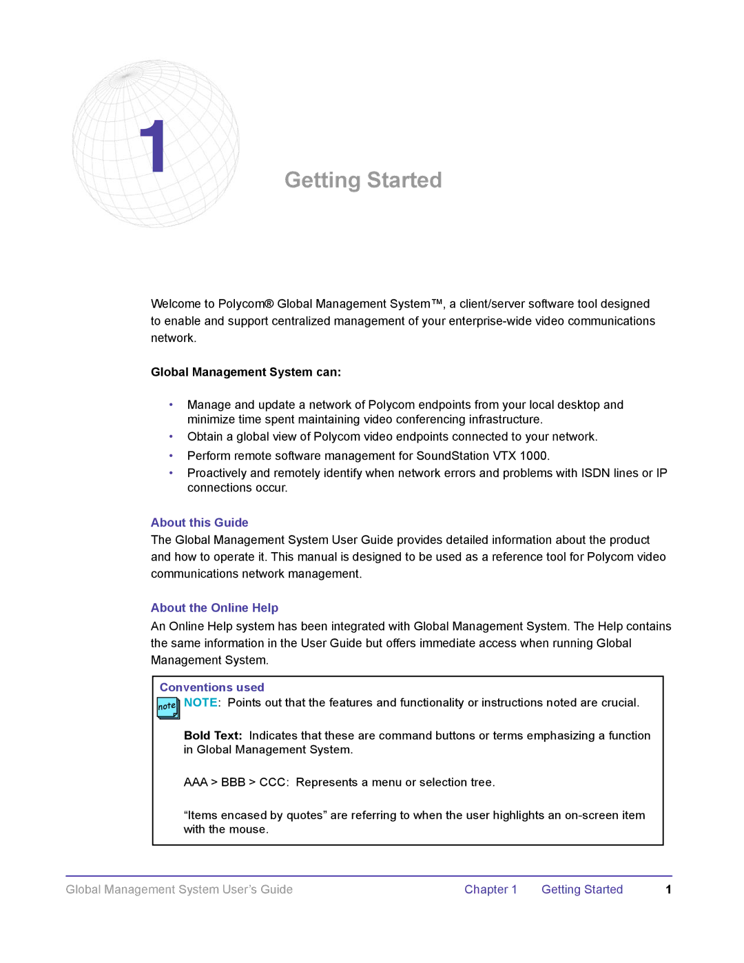 Polycom DOC2091A manual Global Management System can, About this Guide, About the Online Help, Conventions used 