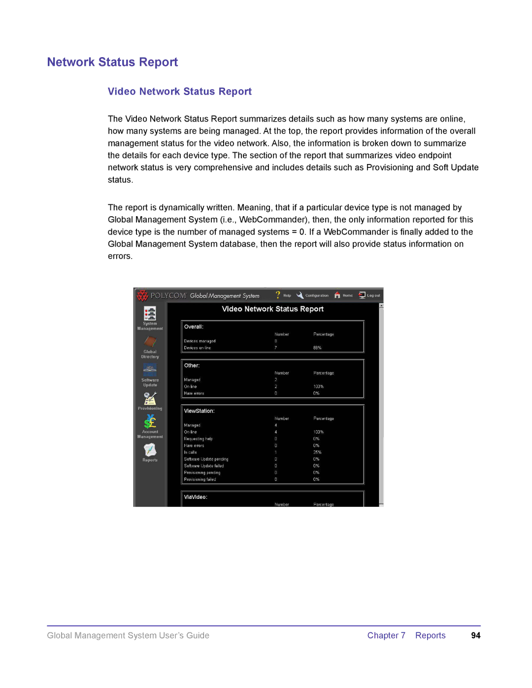 Polycom DOC2091A manual Video Network Status Report 