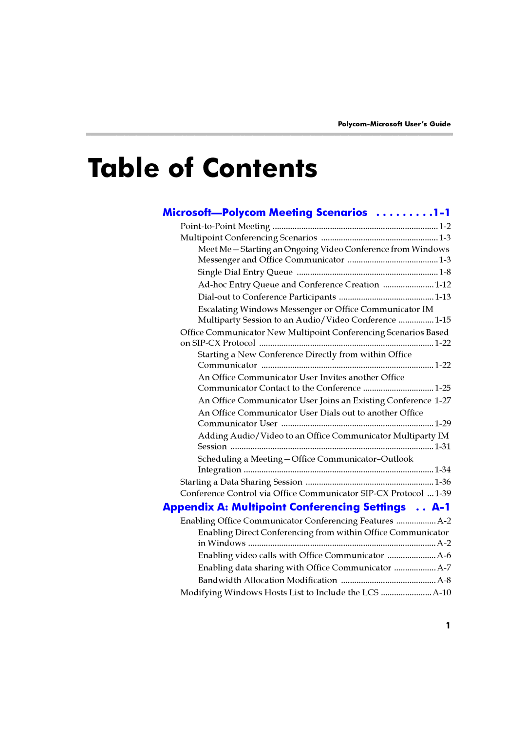 Polycom DOC2223A manual Table of Contents 