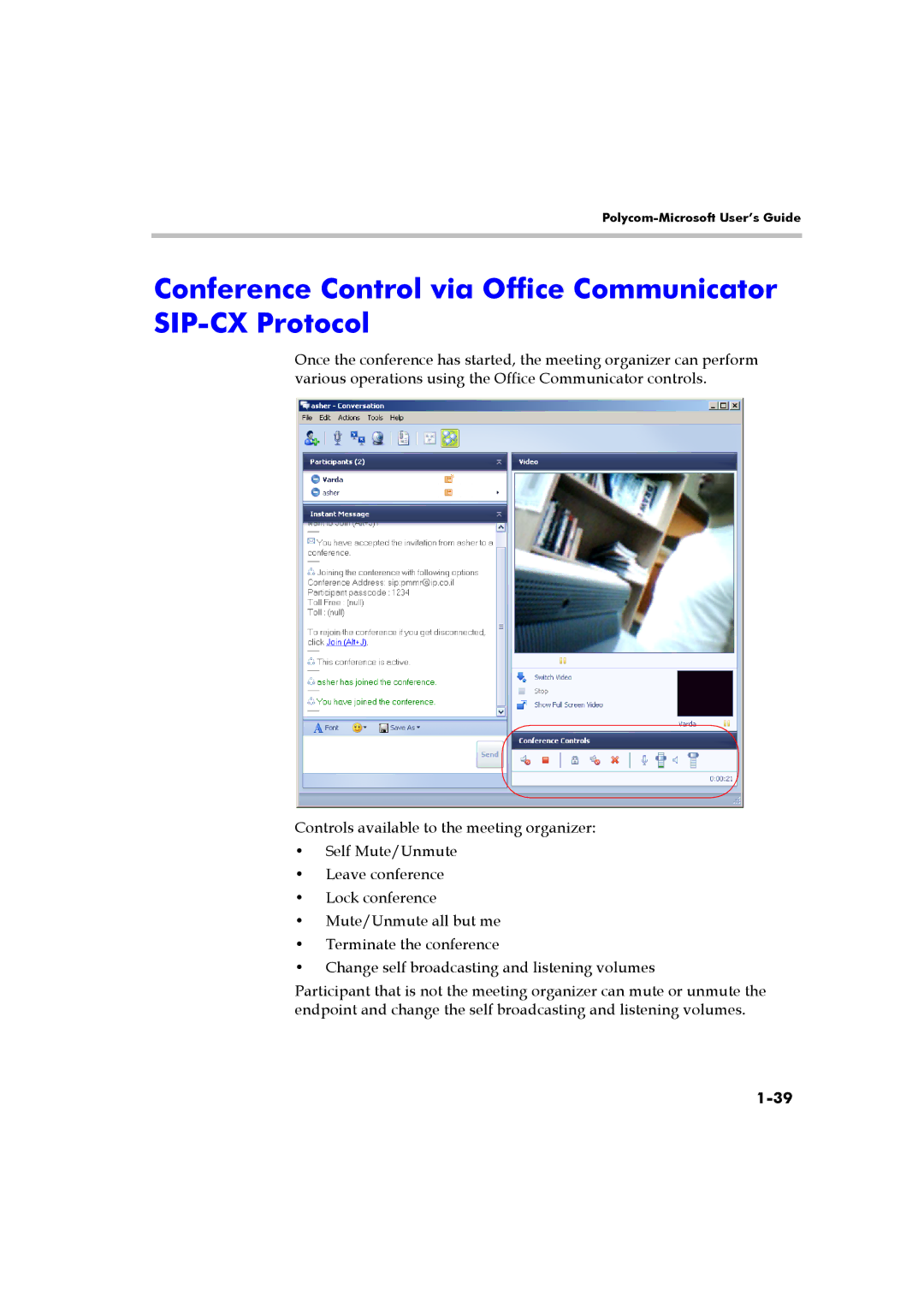 Polycom DOC2223A manual Conference Control via Office Communicator SIP-CX Protocol 