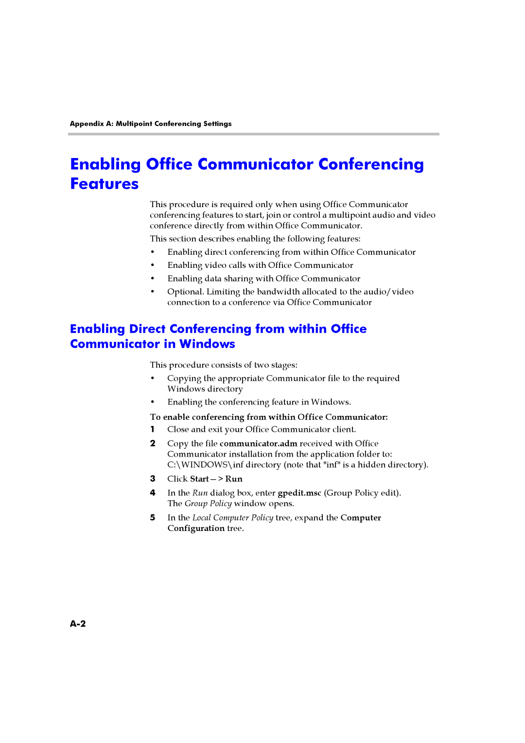 Polycom DOC2223A manual Enabling Office Communicator Conferencing Features 