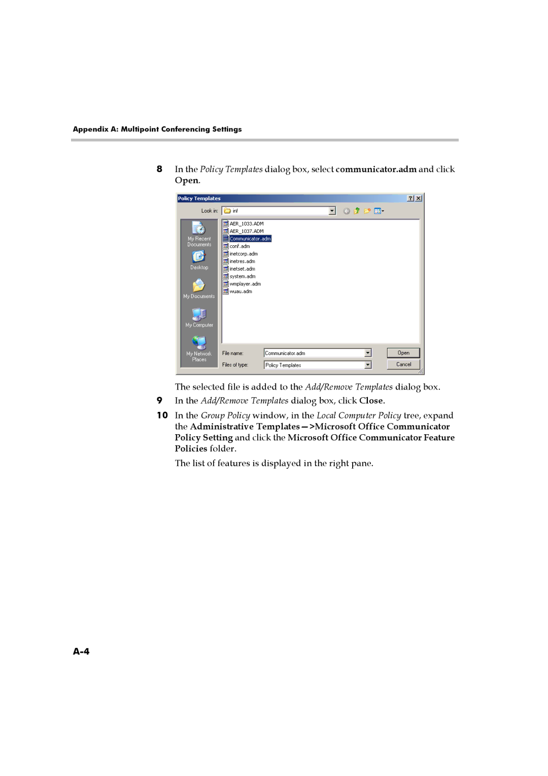 Polycom DOC2223A manual List of features is displayed in the right pane 