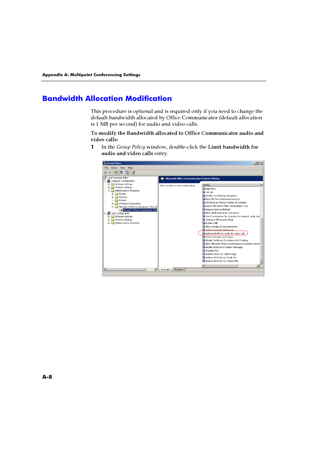 Polycom DOC2223A manual Bandwidth Allocation Modification 