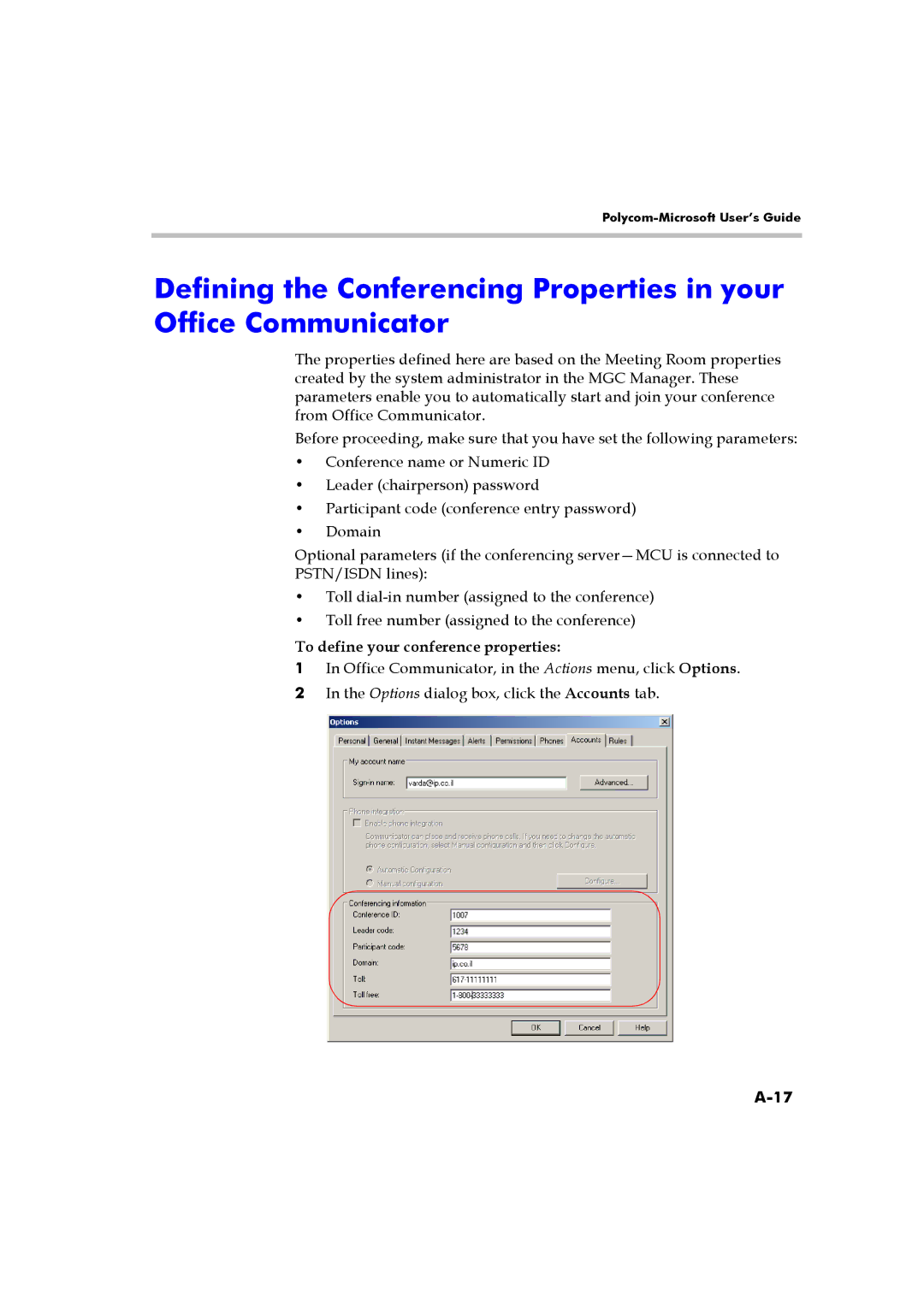 Polycom DOC2223A manual To define your conference properties 