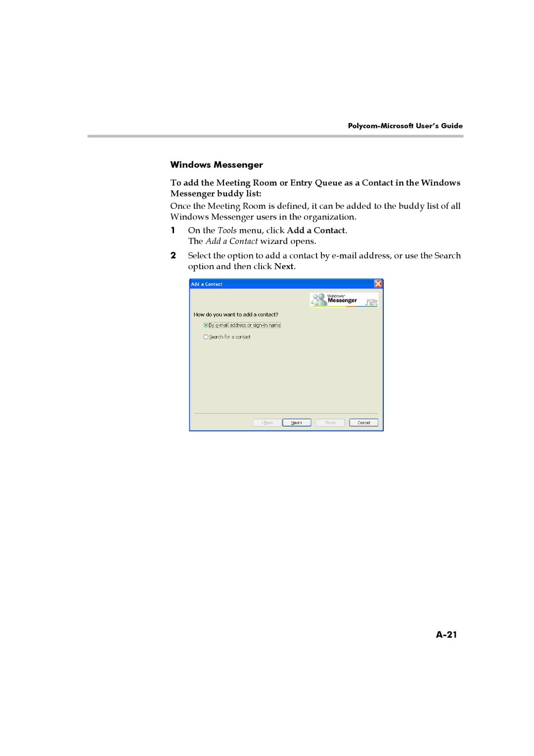 Polycom DOC2223A manual Windows Messenger 