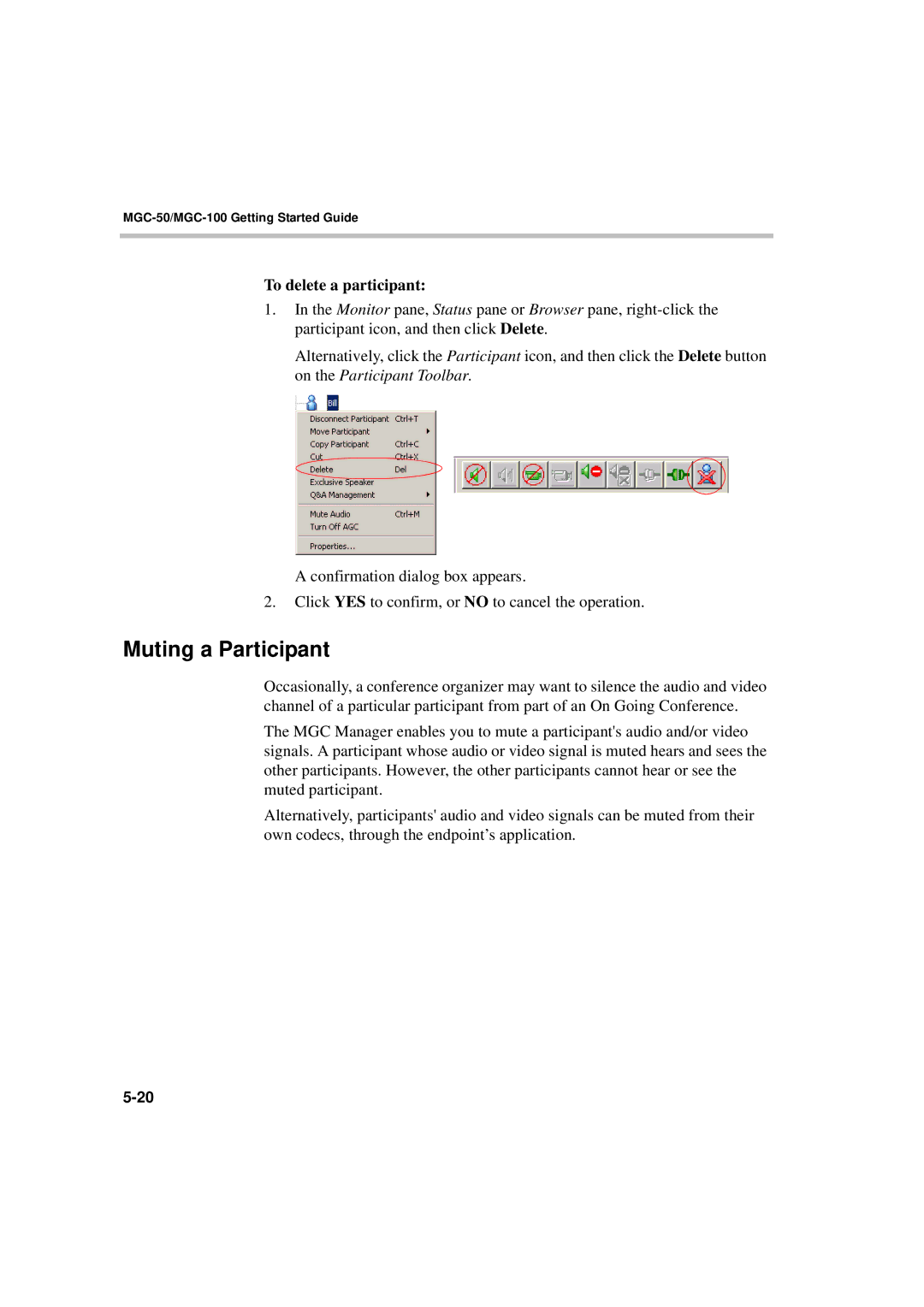 Polycom DOC2230A manual Muting a Participant, To delete a participant 