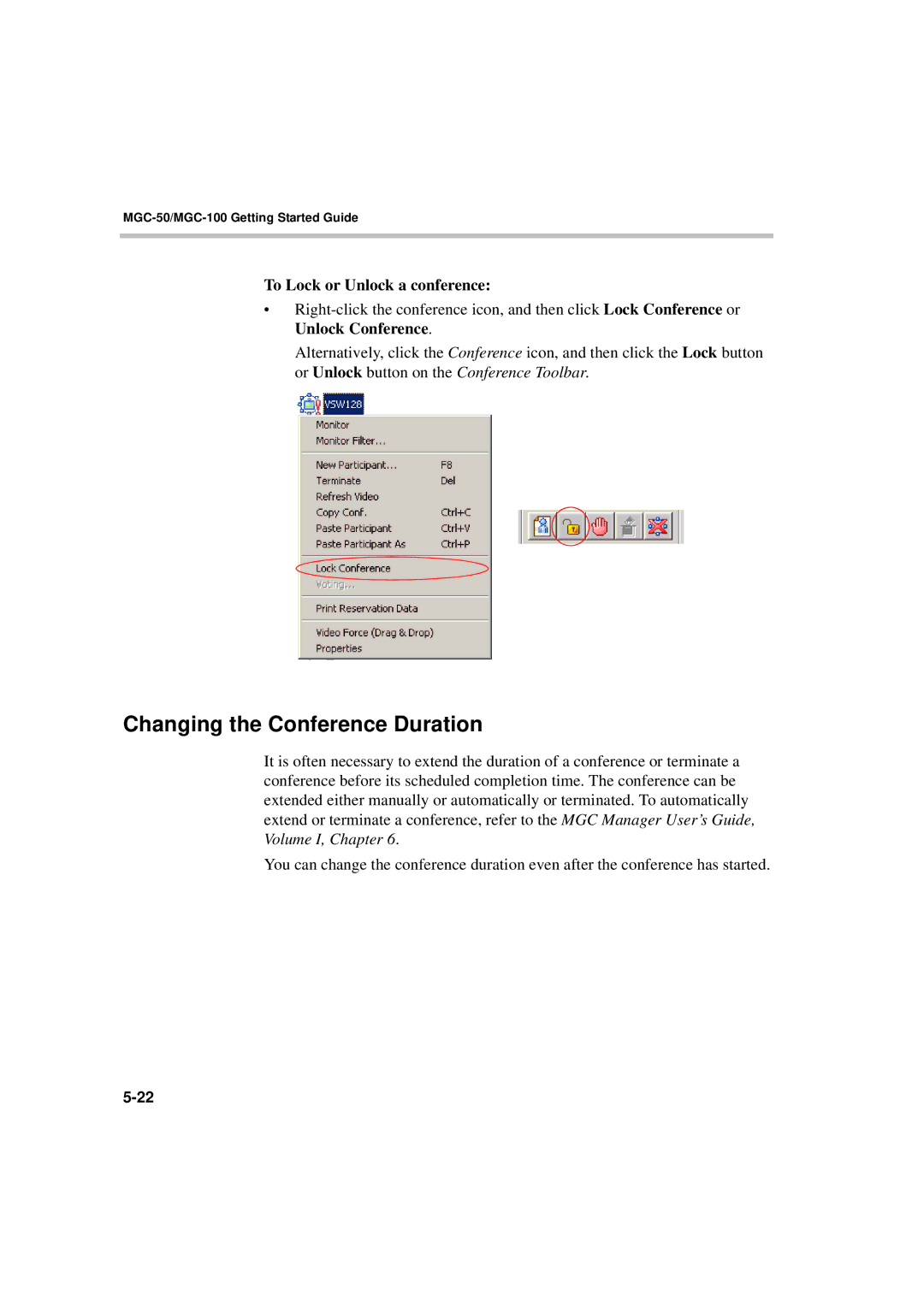 Polycom DOC2230A manual Changing the Conference Duration, To Lock or Unlock a conference 