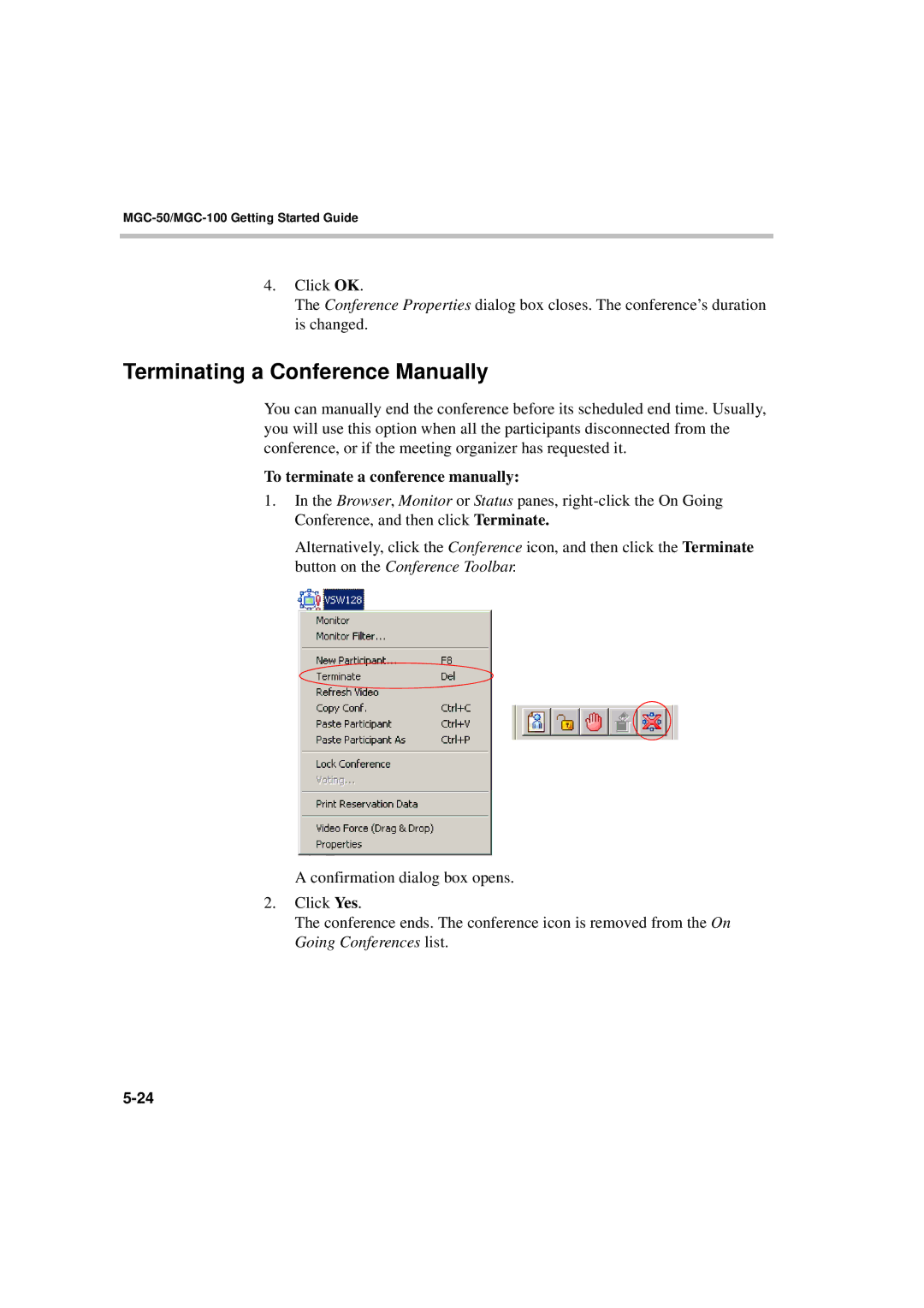 Polycom DOC2230A Terminating a Conference Manually, To terminate a conference manually 