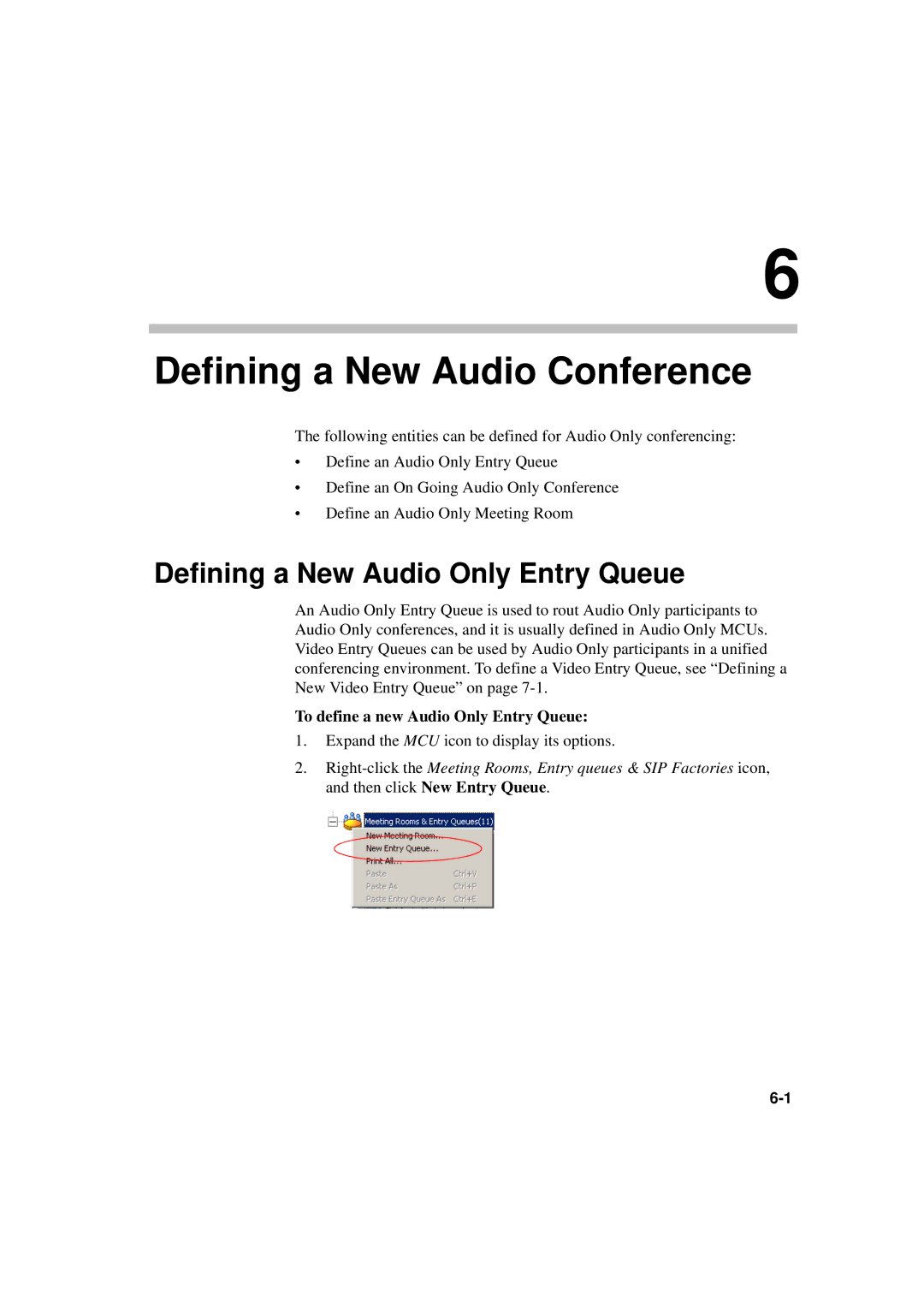 Polycom DOC2230A manual Defining a New Audio Only Entry Queue, To define a new Audio Only Entry Queue 