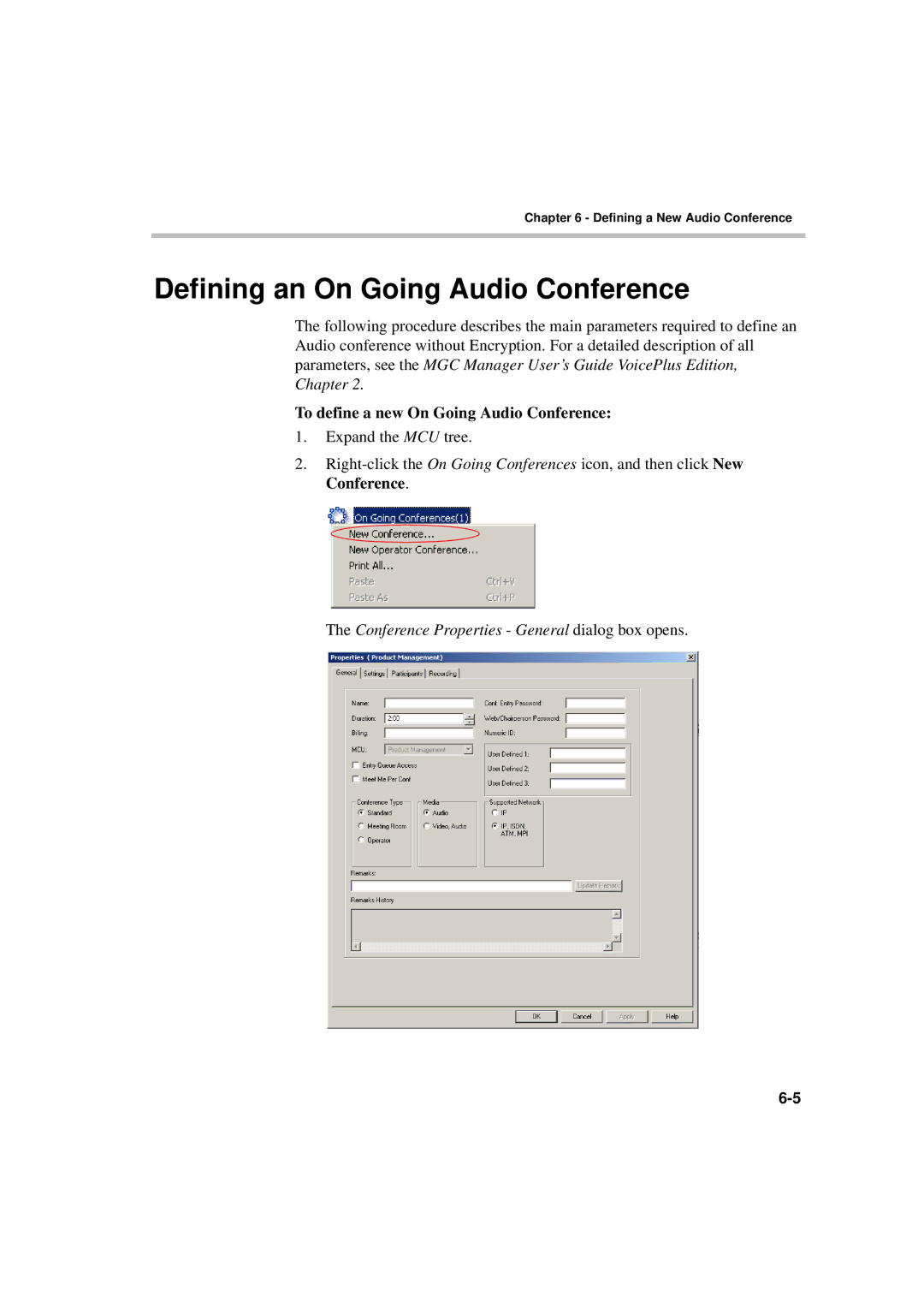 Polycom DOC2230A manual Defining an On Going Audio Conference, To define a new On Going Audio Conference 