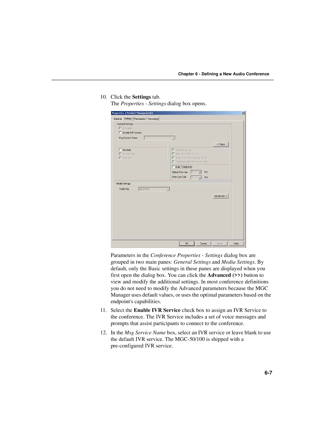 Polycom DOC2230A manual Properties Settings dialog box opens 