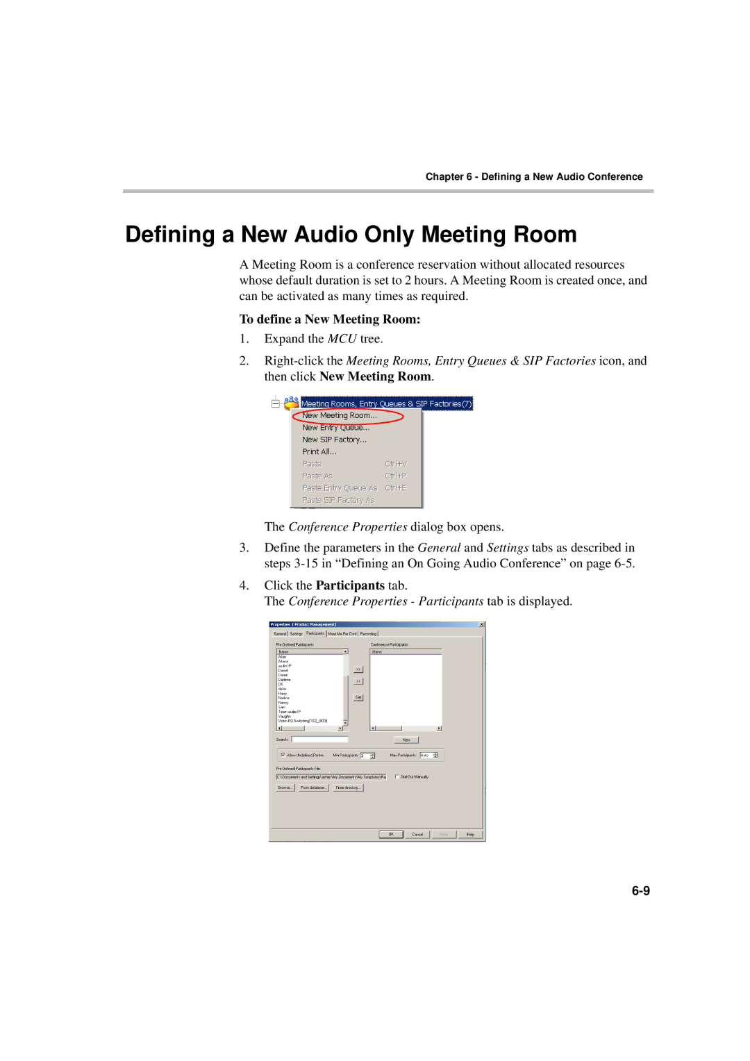 Polycom DOC2230A manual Defining a New Audio Only Meeting Room, To define a New Meeting Room 