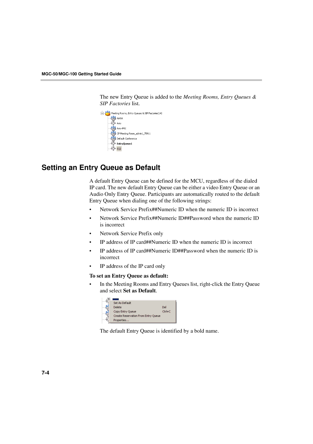 Polycom DOC2230A manual Setting an Entry Queue as Default, SIP Factories list, To set an Entry Queue as default 