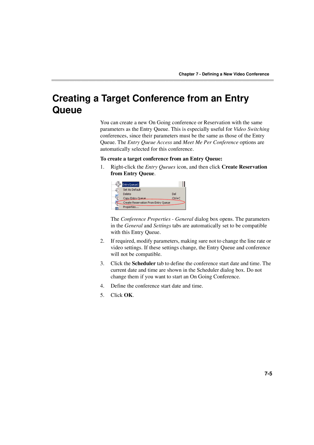 Polycom DOC2230A manual Creating a Target Conference from an Entry Queue, To create a target conference from an Entry Queue 