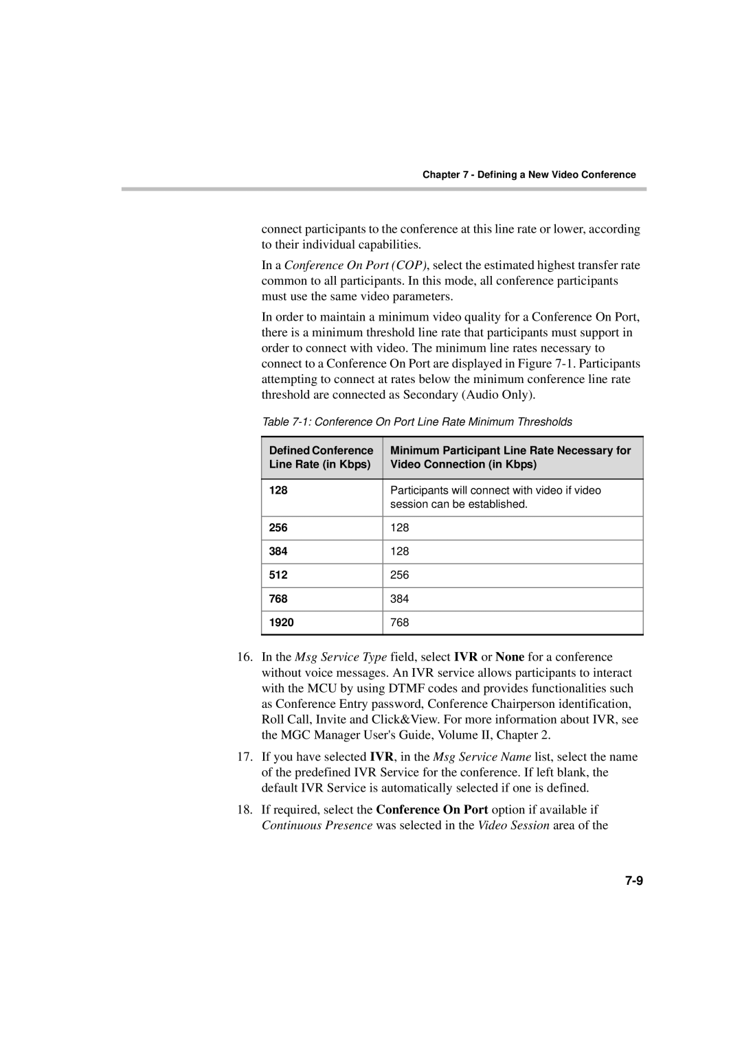 Polycom DOC2230A manual Conference On Port Line Rate Minimum Thresholds 