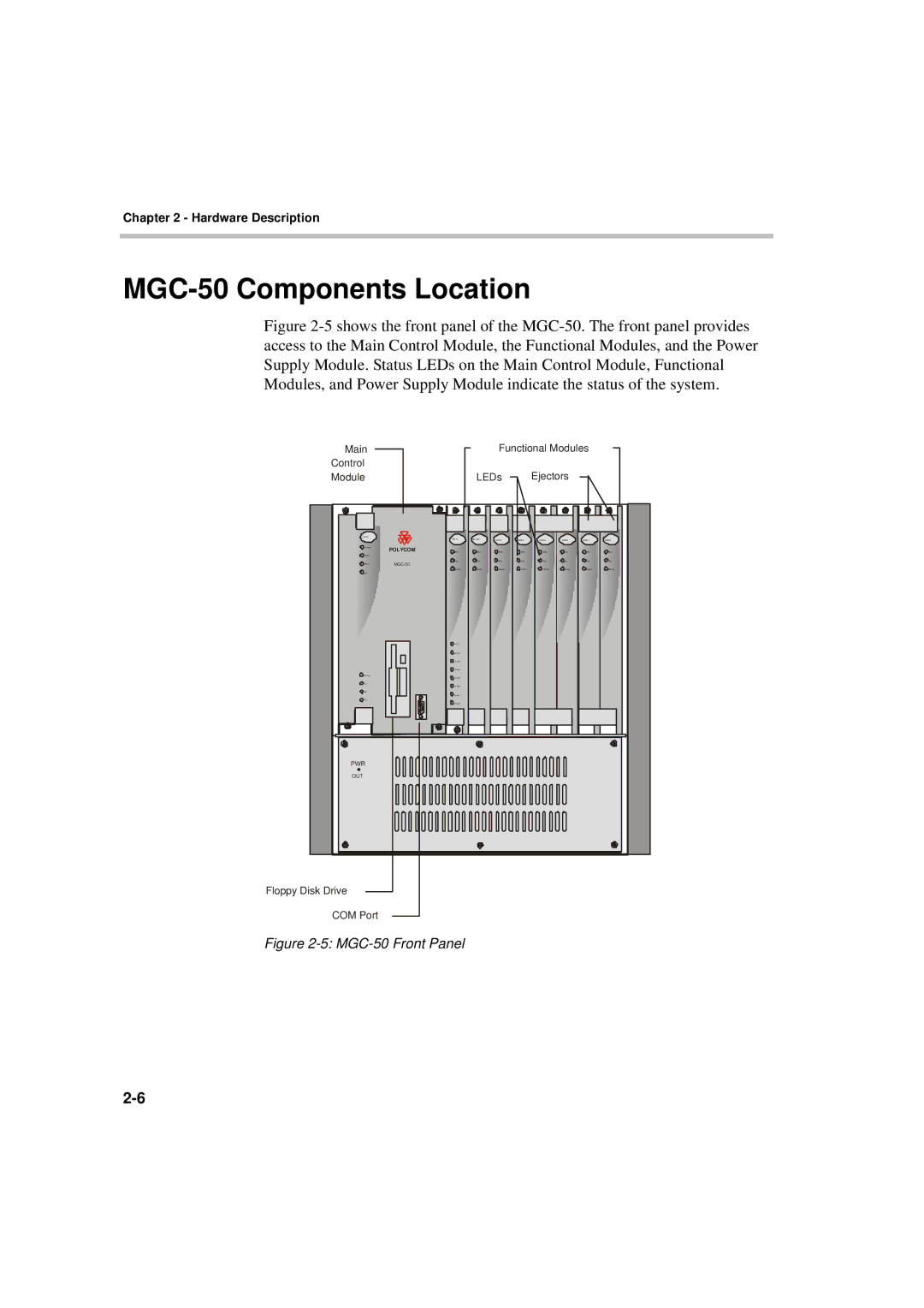 Polycom DOC2230A manual MGC-50 Components Location, Main Functional Modules Control Ejectors LEDs 