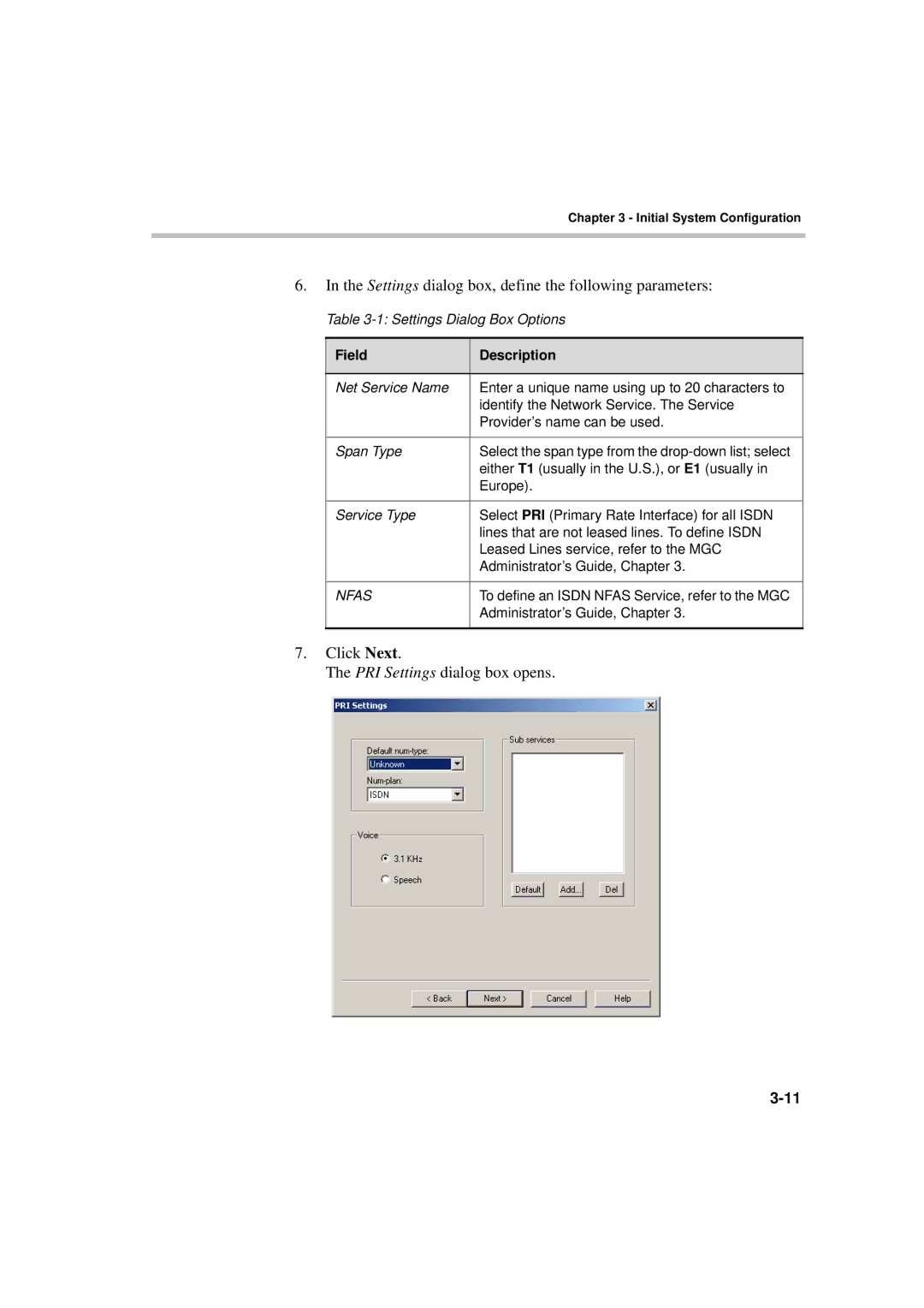 Polycom DOC2230A manual Settings dialog box, define the following parameters, Field Description 