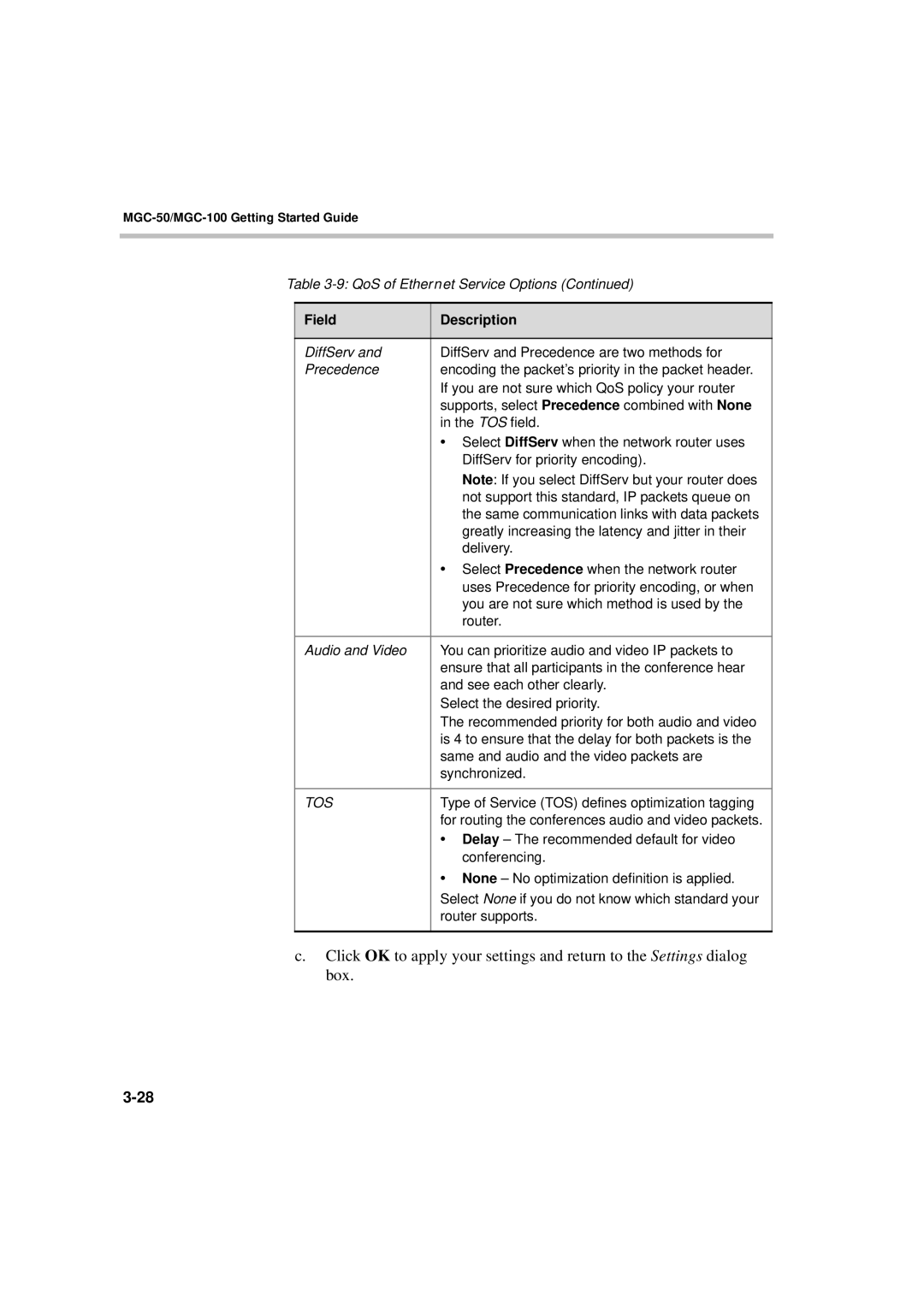 Polycom DOC2230A manual Tos 