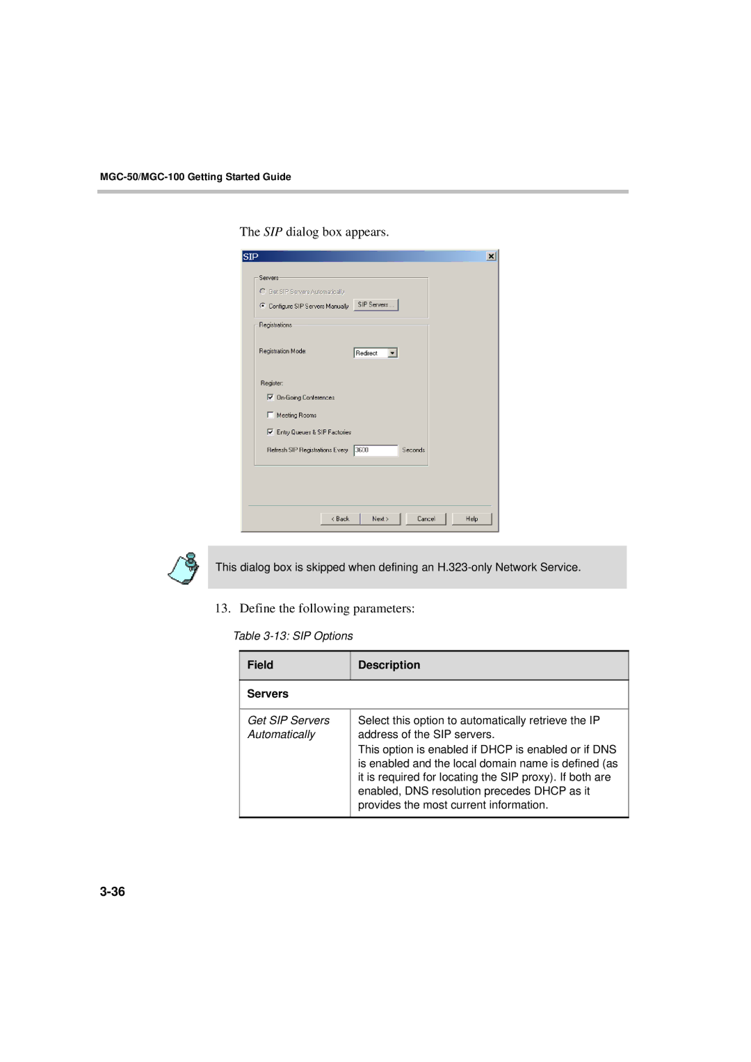 Polycom DOC2230A manual Field Description Servers, Get SIP Servers Automatically 