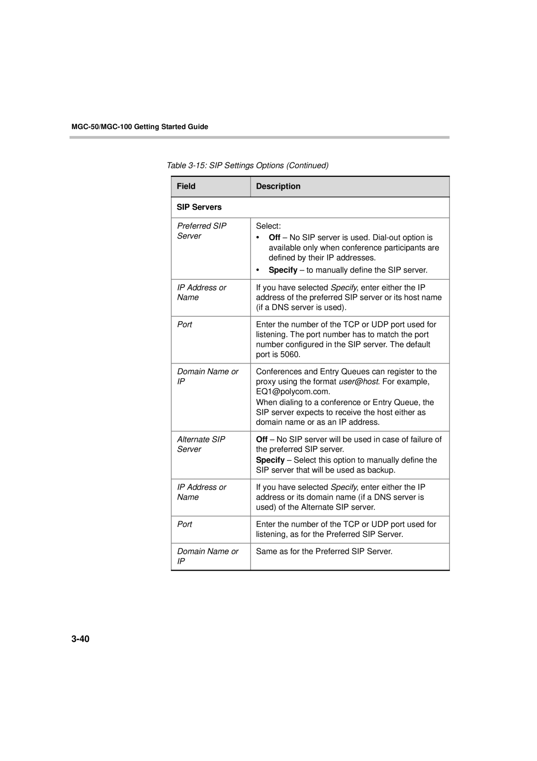 Polycom DOC2230A manual Field Description SIP Servers 