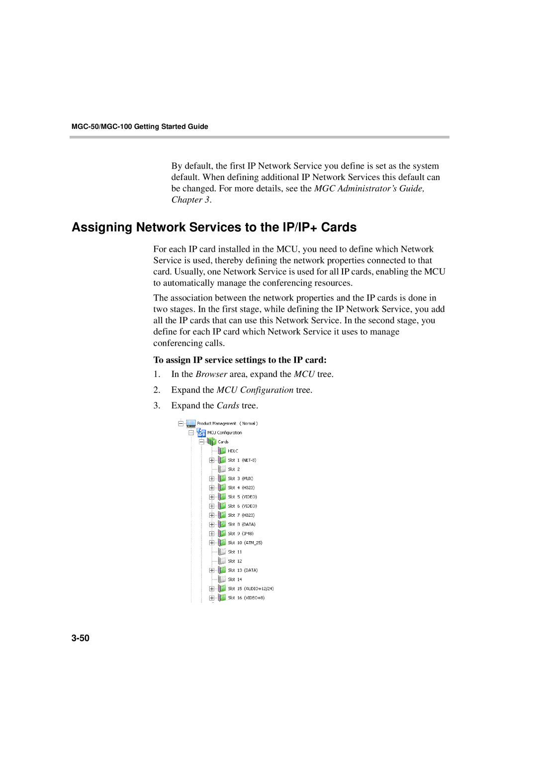 Polycom DOC2230A manual Assigning Network Services to the IP/IP+ Cards, To assign IP service settings to the IP card 