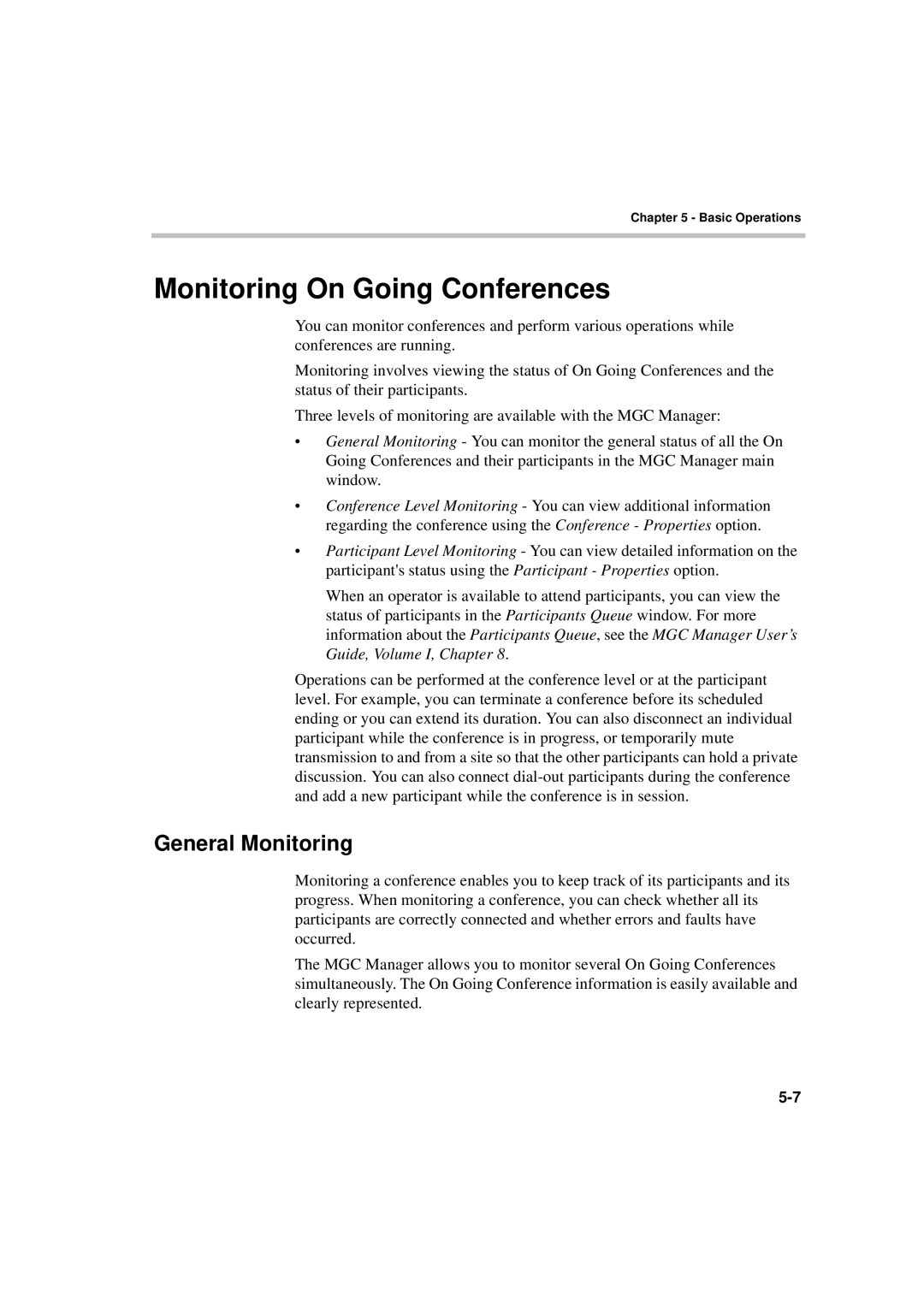 Polycom DOC2230A manual Monitoring On Going Conferences, General Monitoring 