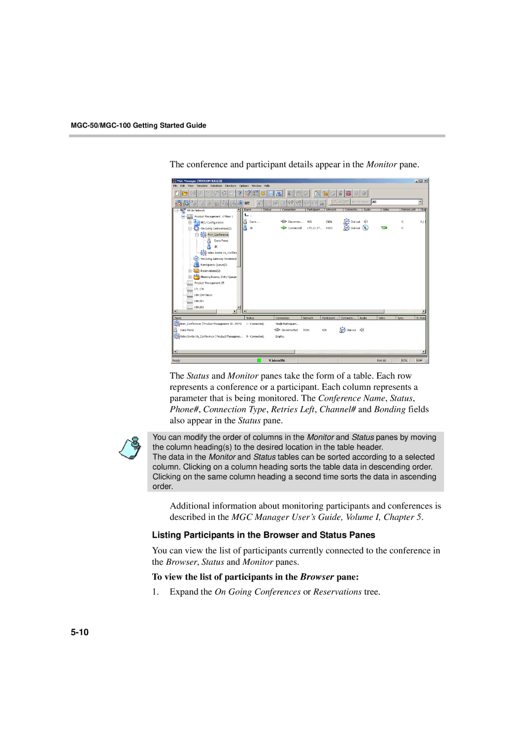 Polycom DOC2230A manual To view the list of participants in the Browser pane 