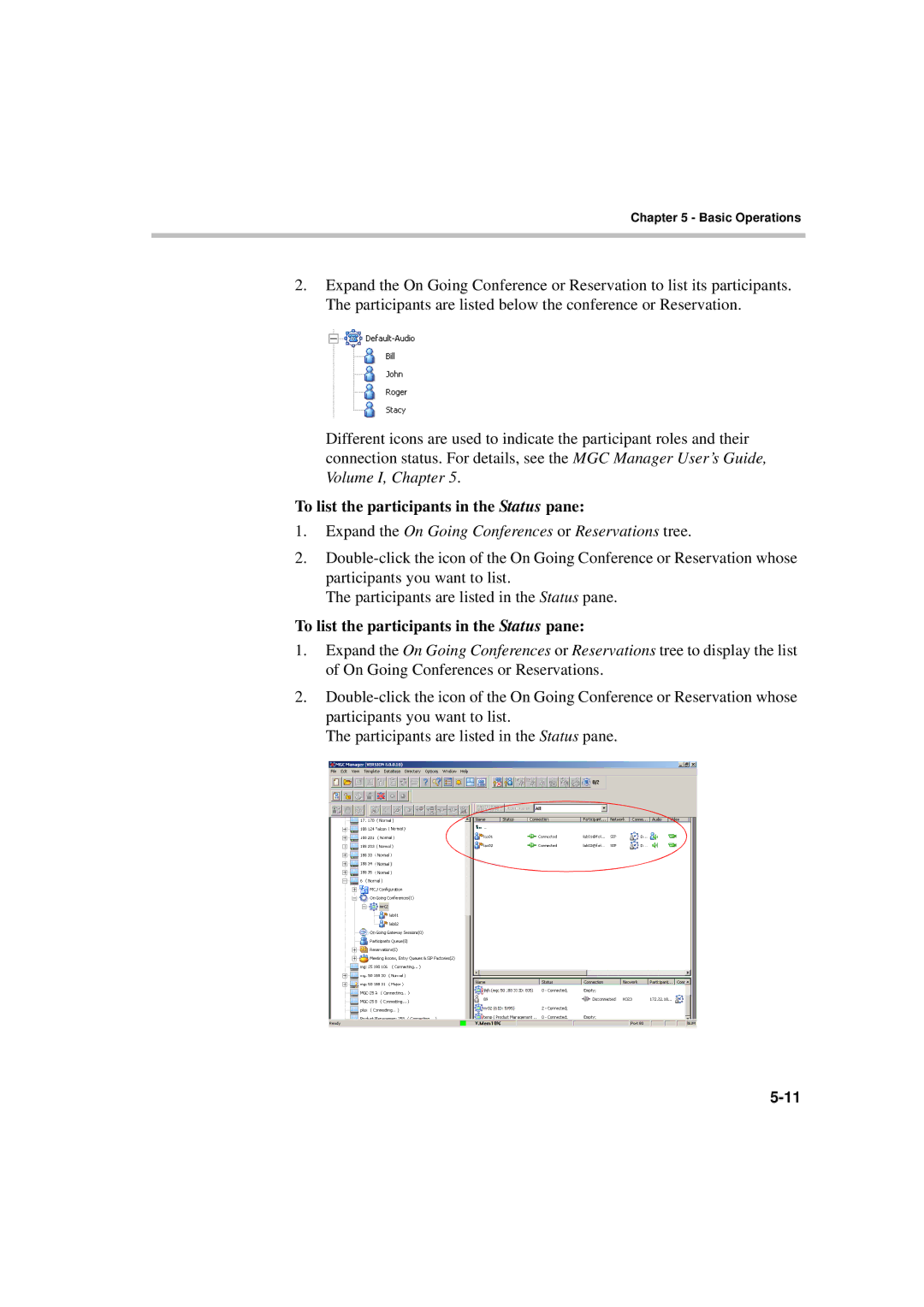 Polycom DOC2230A manual To list the participants in the Status pane 