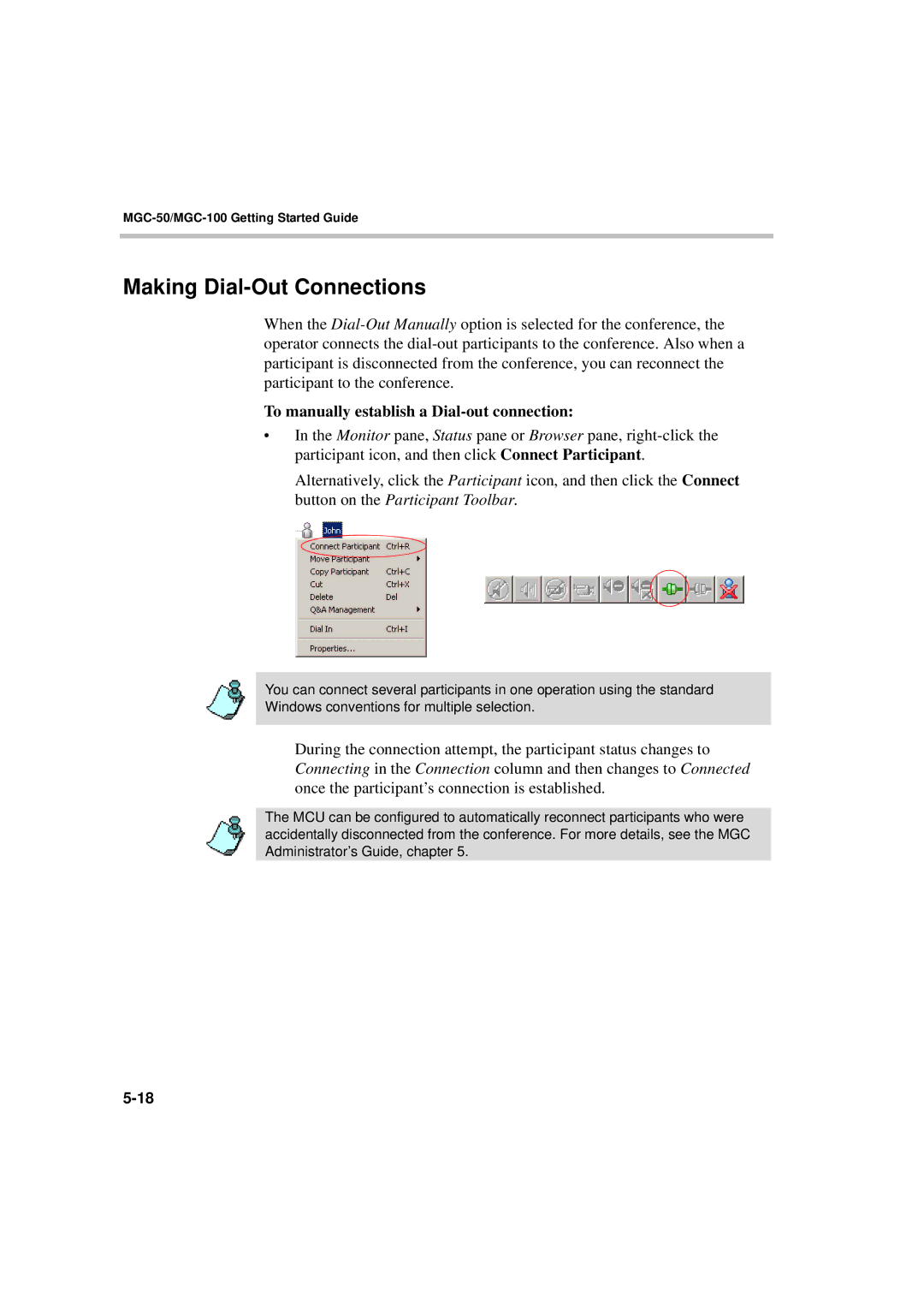 Polycom DOC2230A Making Dial-Out Connections, To manually establish a Dial-out connection 