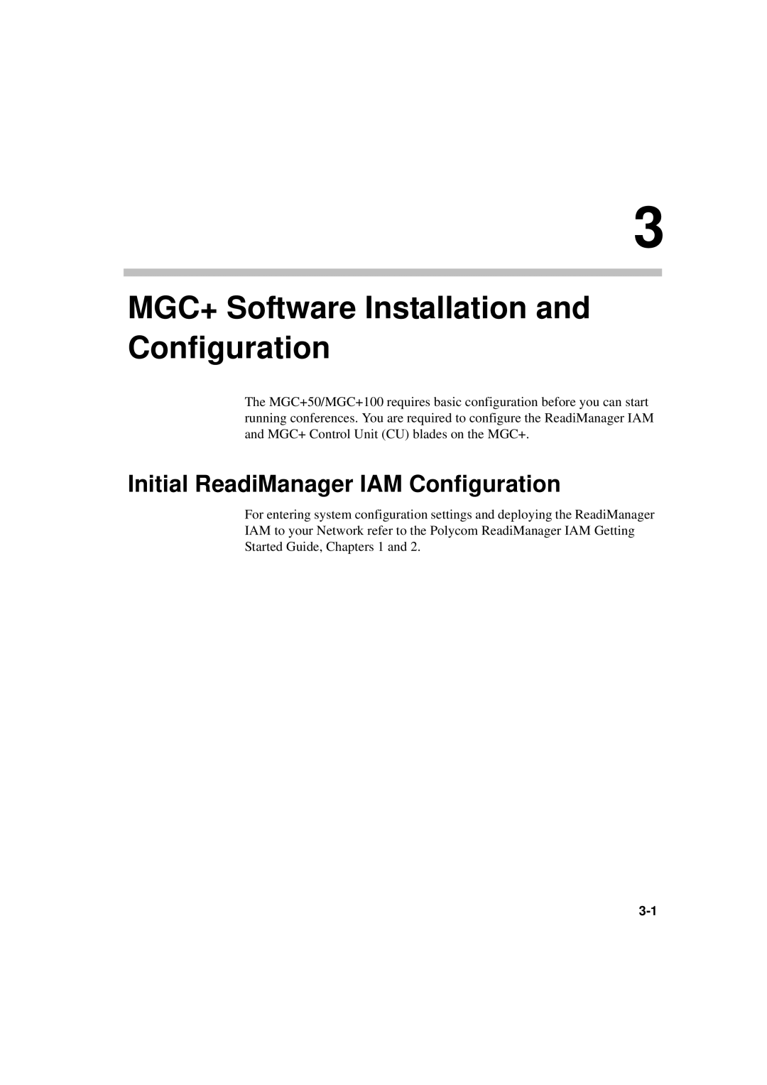 Polycom DOC2231A manual MGC+ Software Installation and Configuration, Initial ReadiManager IAM Configuration 