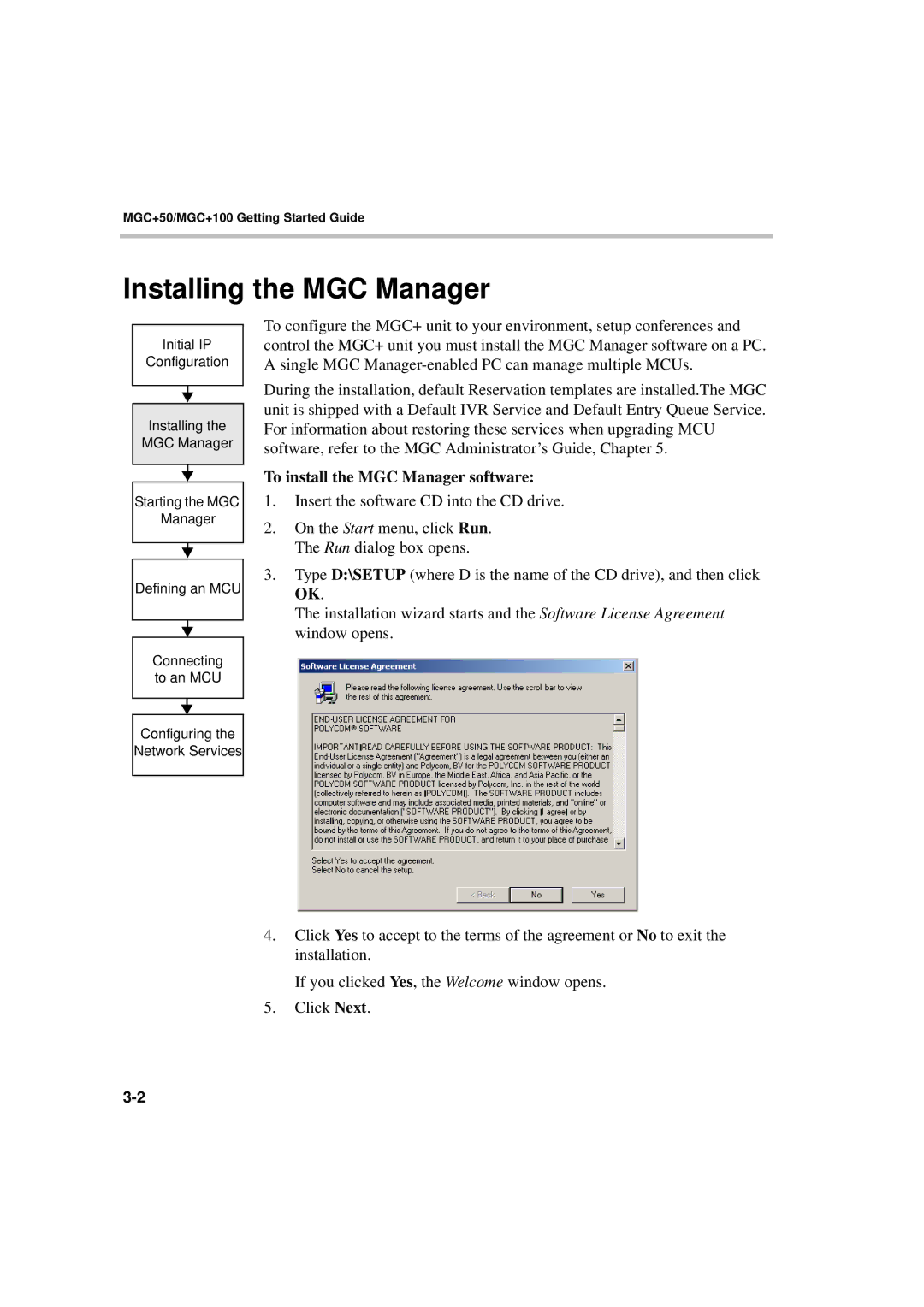 Polycom DOC2231A manual Installing the MGC Manager, To install the MGC Manager software 