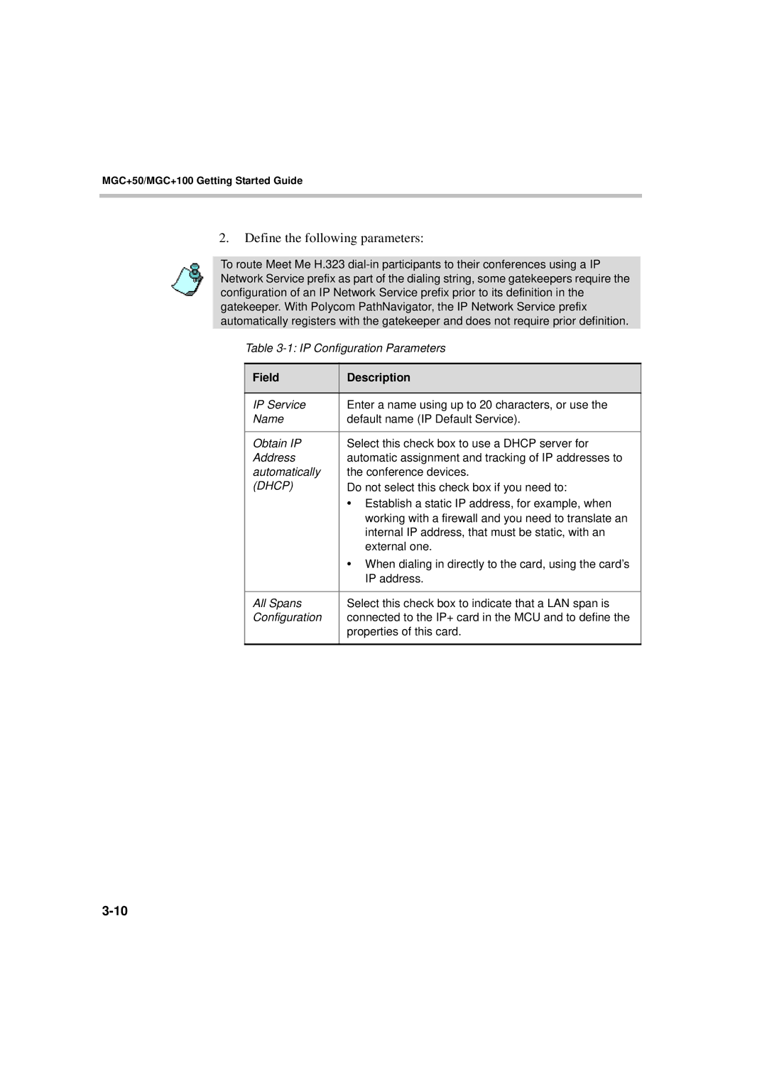 Polycom DOC2231A manual Define the following parameters 